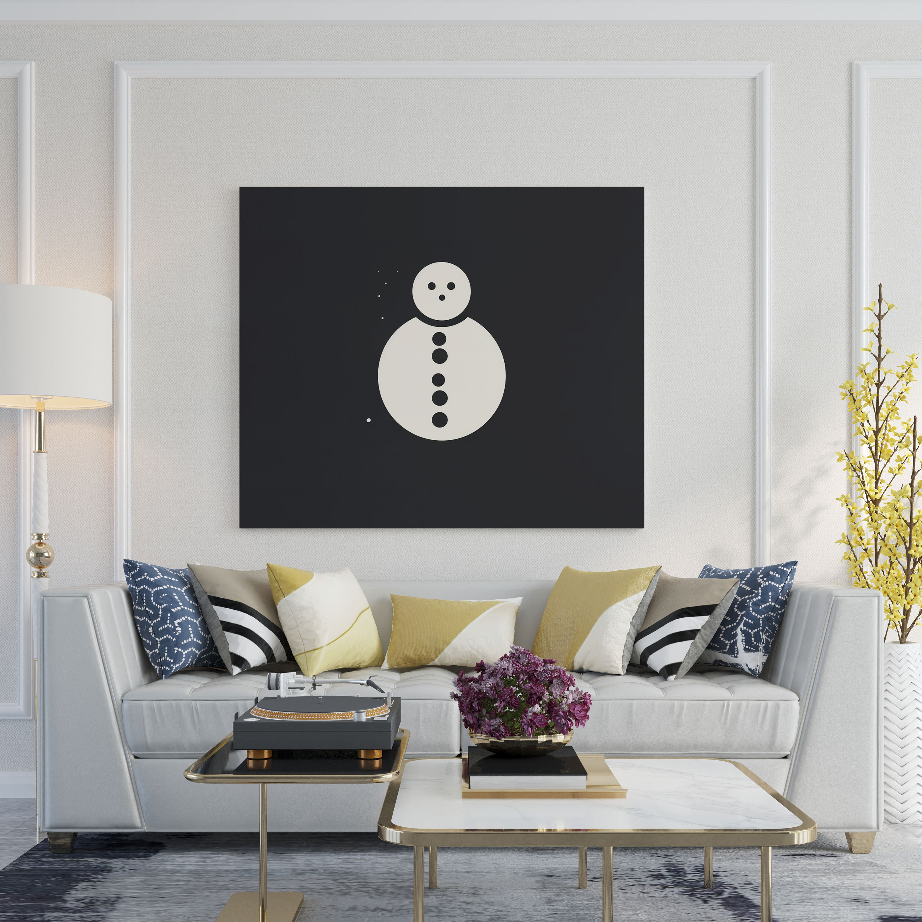 Minimal Snowman Wall Art - Snowman, Simple Elegant Silhouette, Wall Art, Canvas