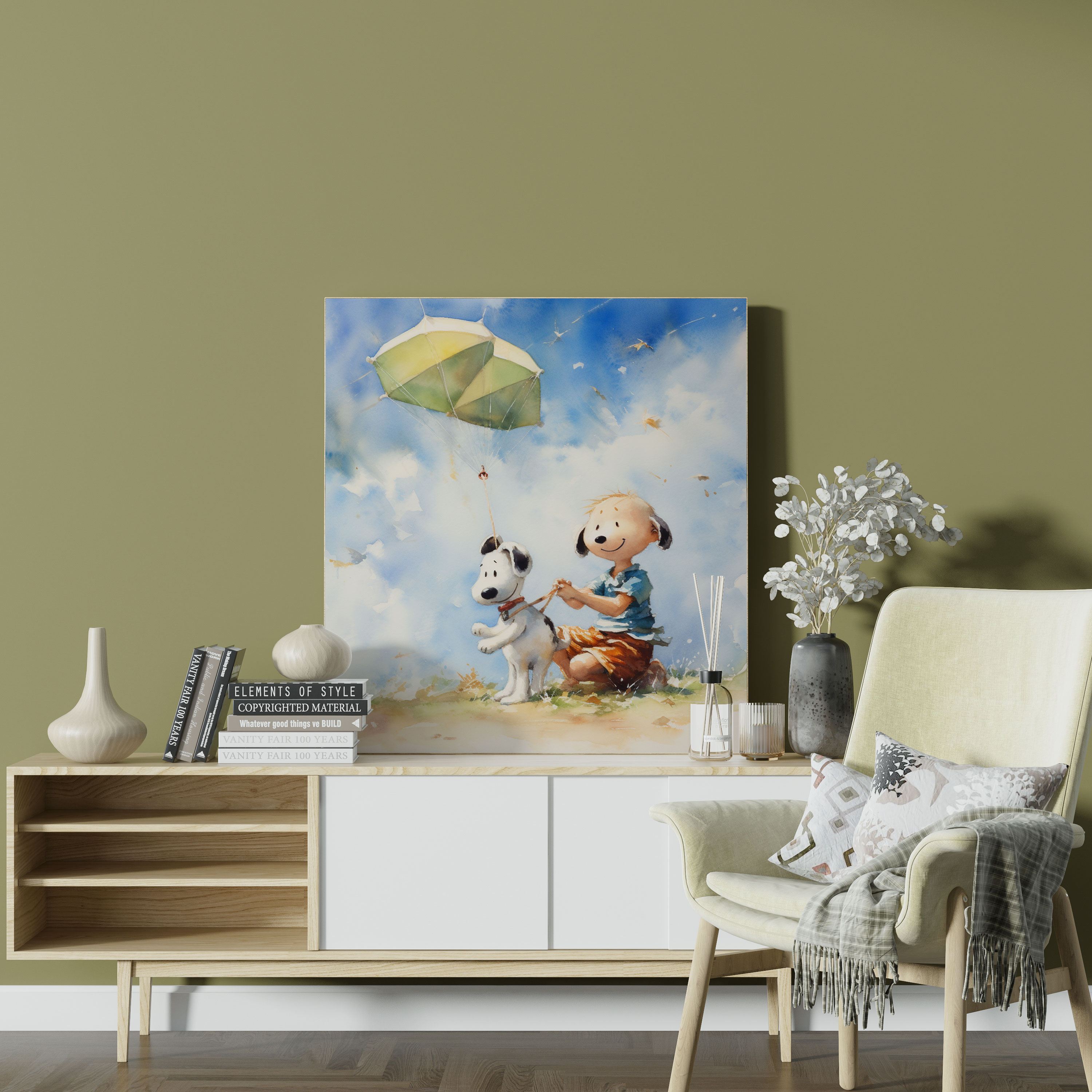 Snoopy Suluboya Kanvas Tablo - Duvar Sanatı Suluboya Resim