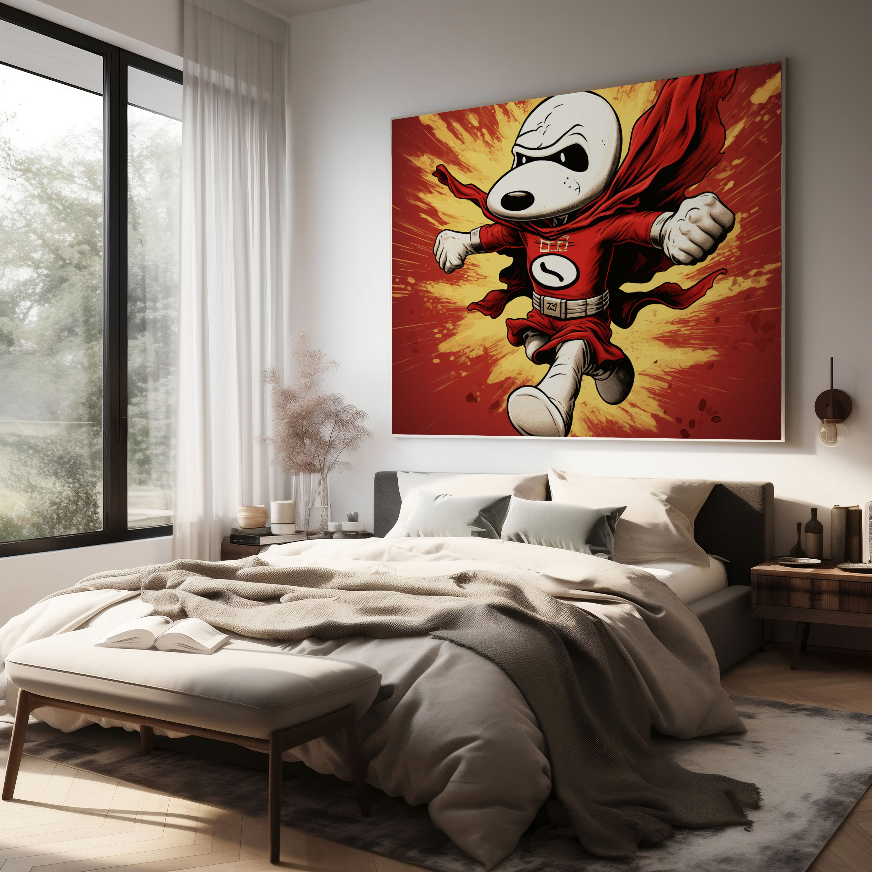 Snoopy Süper Kahraman Kanvas Tablo - Çizgi Roman Tarzı Duvar Sanatı