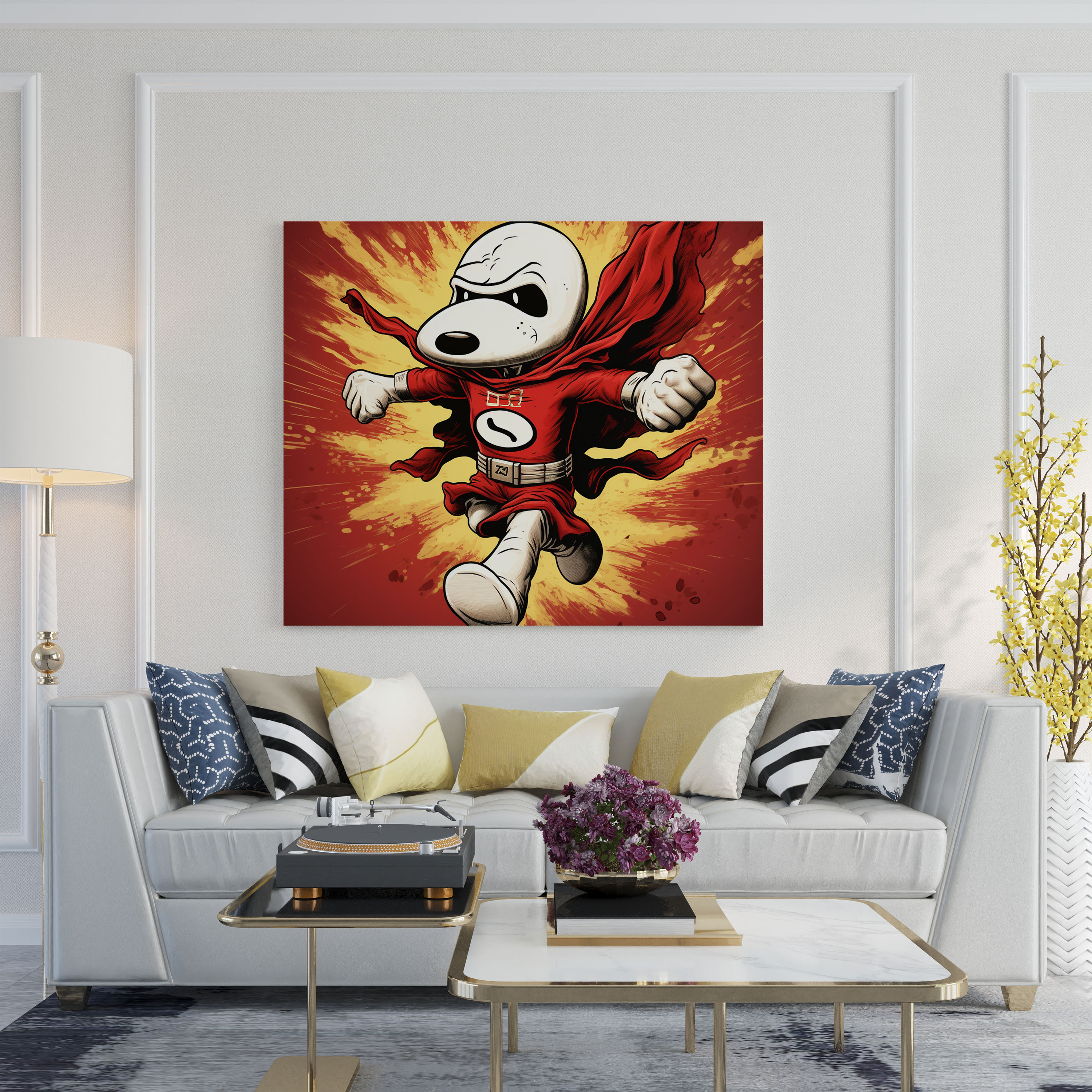 Snoopy Süper Kahraman Kanvas Tablo - Çizgi Roman Tarzı Duvar Sanatı