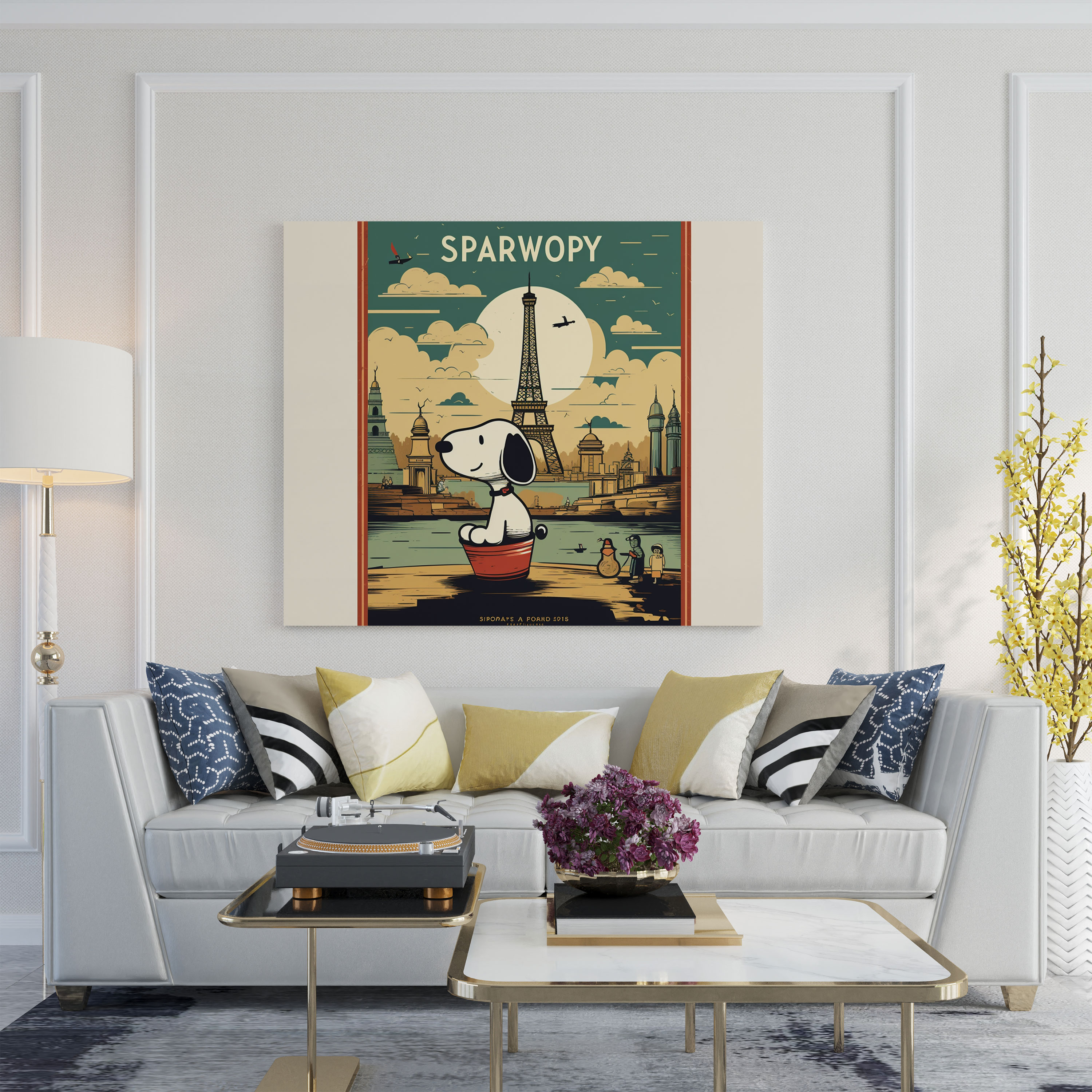Snoopy Seyahat Kanvas Tablo - Vintage Seyahat Posterli Snoopy Ev Dekorasyonu