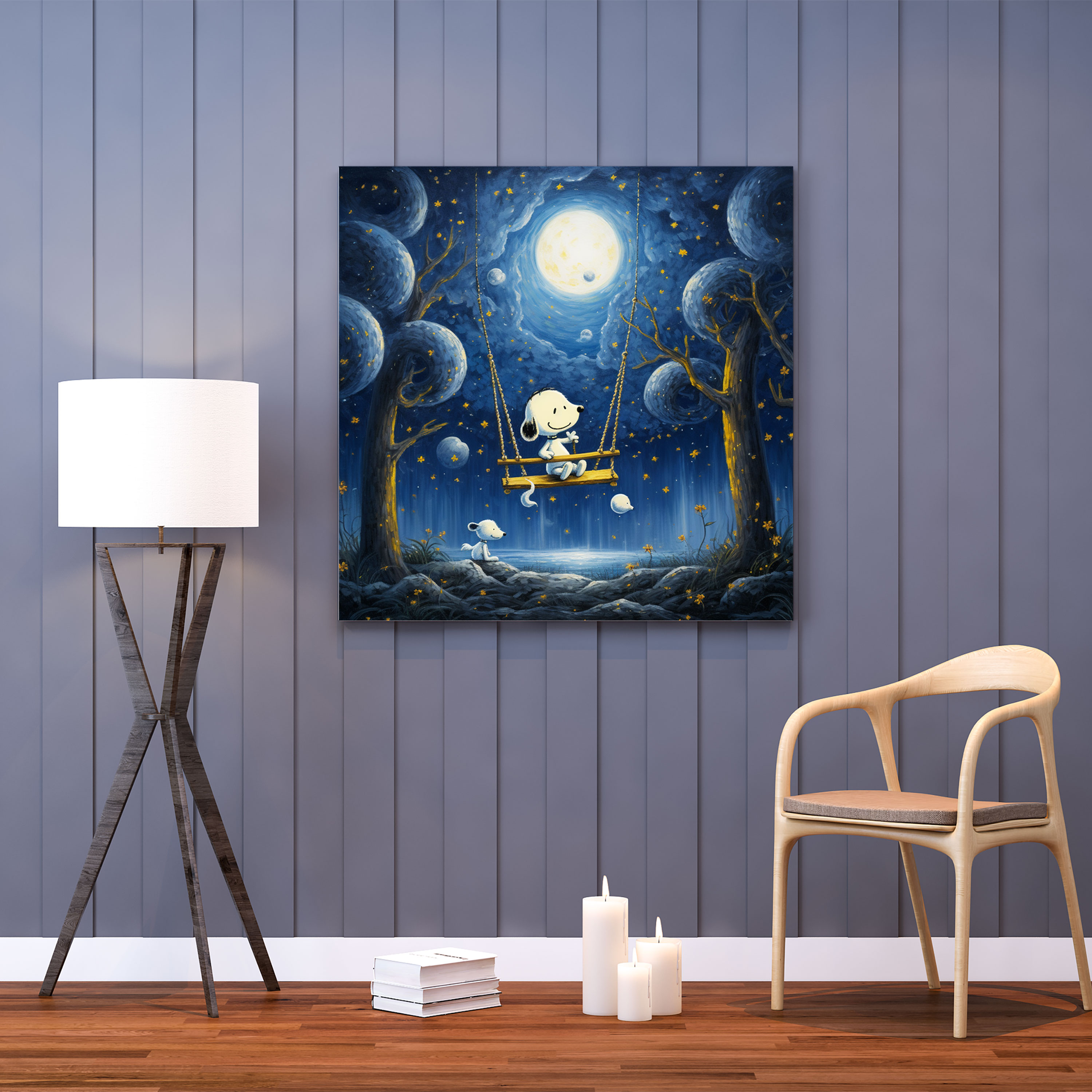 Snoopy Dreamy Canvas Print - Snoopy, Snoopy Wall Decoration, Snoopy Wall Art, Starry Night Sky