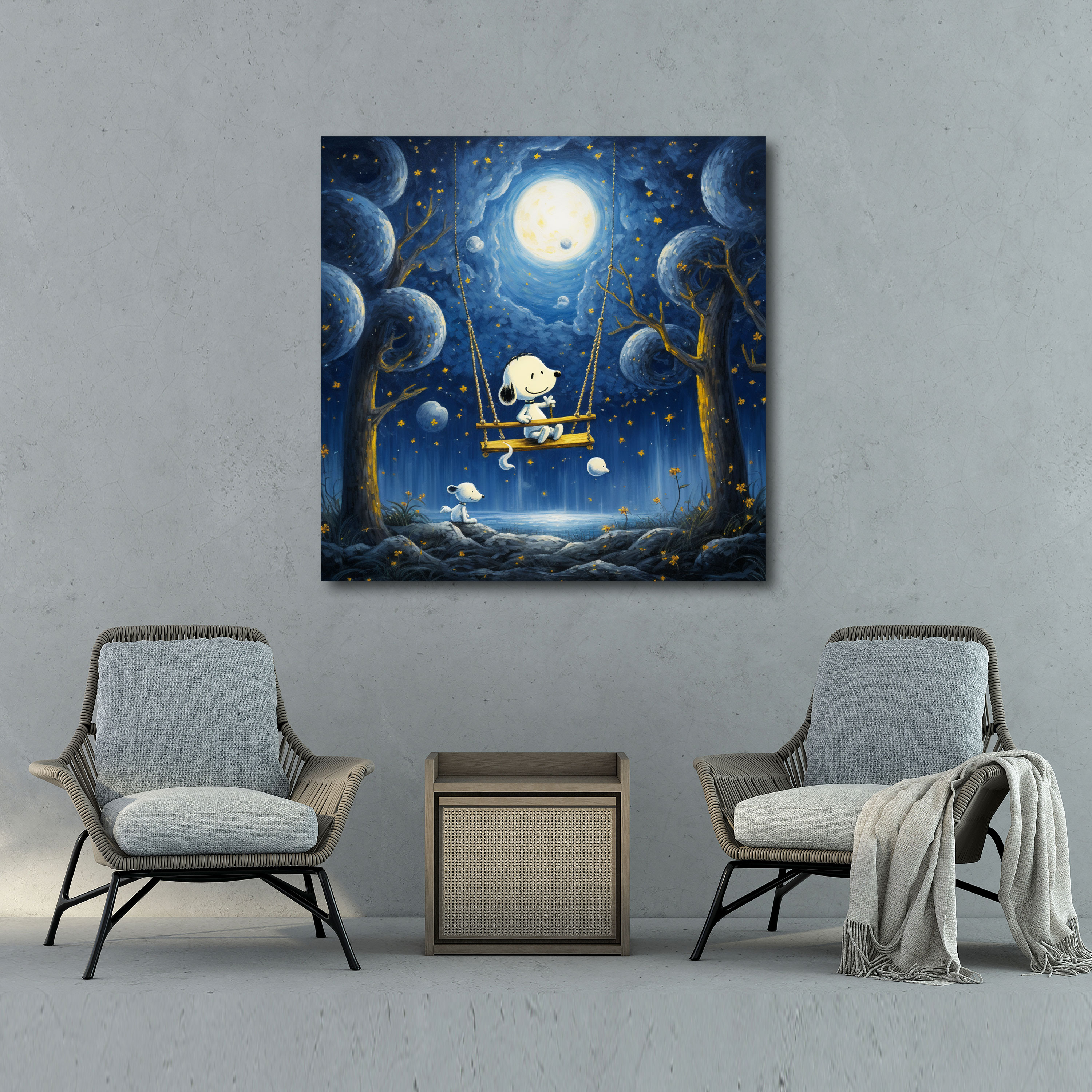 Snoopy Dreamy Canvas Print - Snoopy, Snoopy Wall Decoration, Snoopy Wall Art, Starry Night Sky