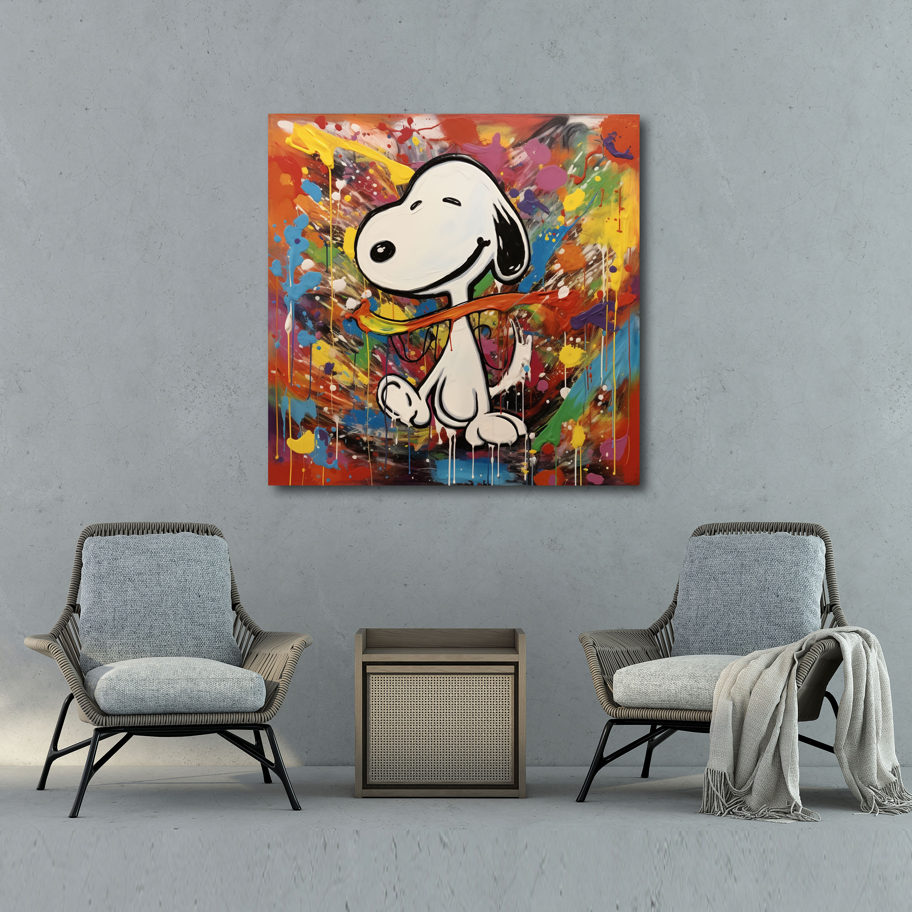 Abstract Snoopy Canvas Print - Modern Wall Art - Snoopy, Fluid Brush Strokes, Home Decoration, Snoopy