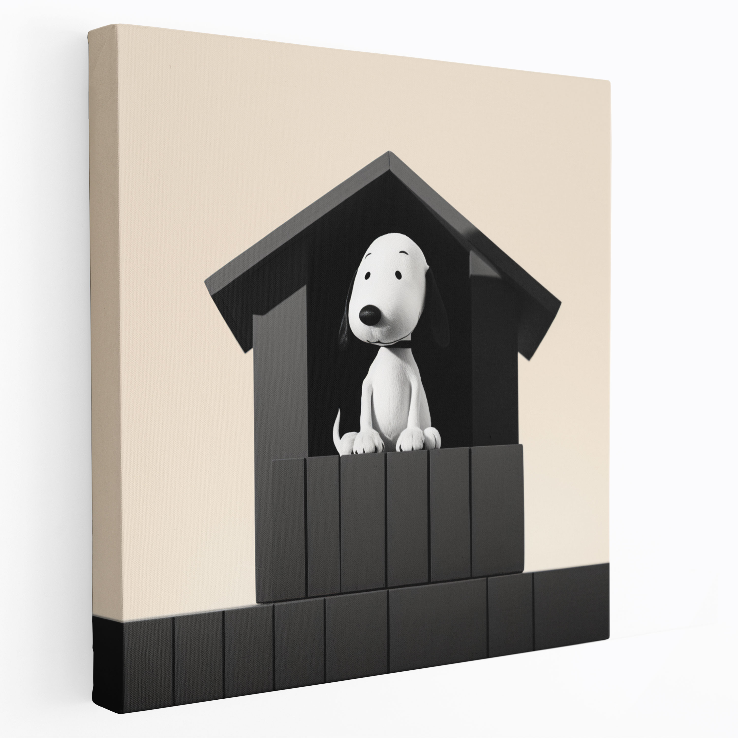 Minimalist Snoopy Duvar Sanatı - Siyah Beyaz Kanvas Tablo - Snoopy Duvar Sanatı Temiz Estetik Siyah Beyaz İllüstrasyon