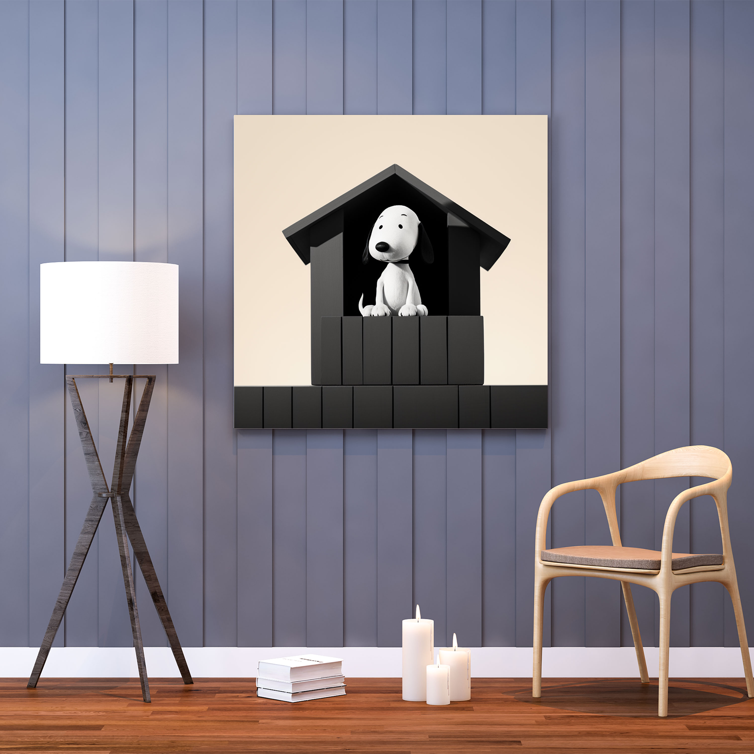 Minimalist Snoopy Duvar Sanatı - Siyah Beyaz Kanvas Tablo - Snoopy Duvar Sanatı Temiz Estetik Siyah Beyaz İllüstrasyon