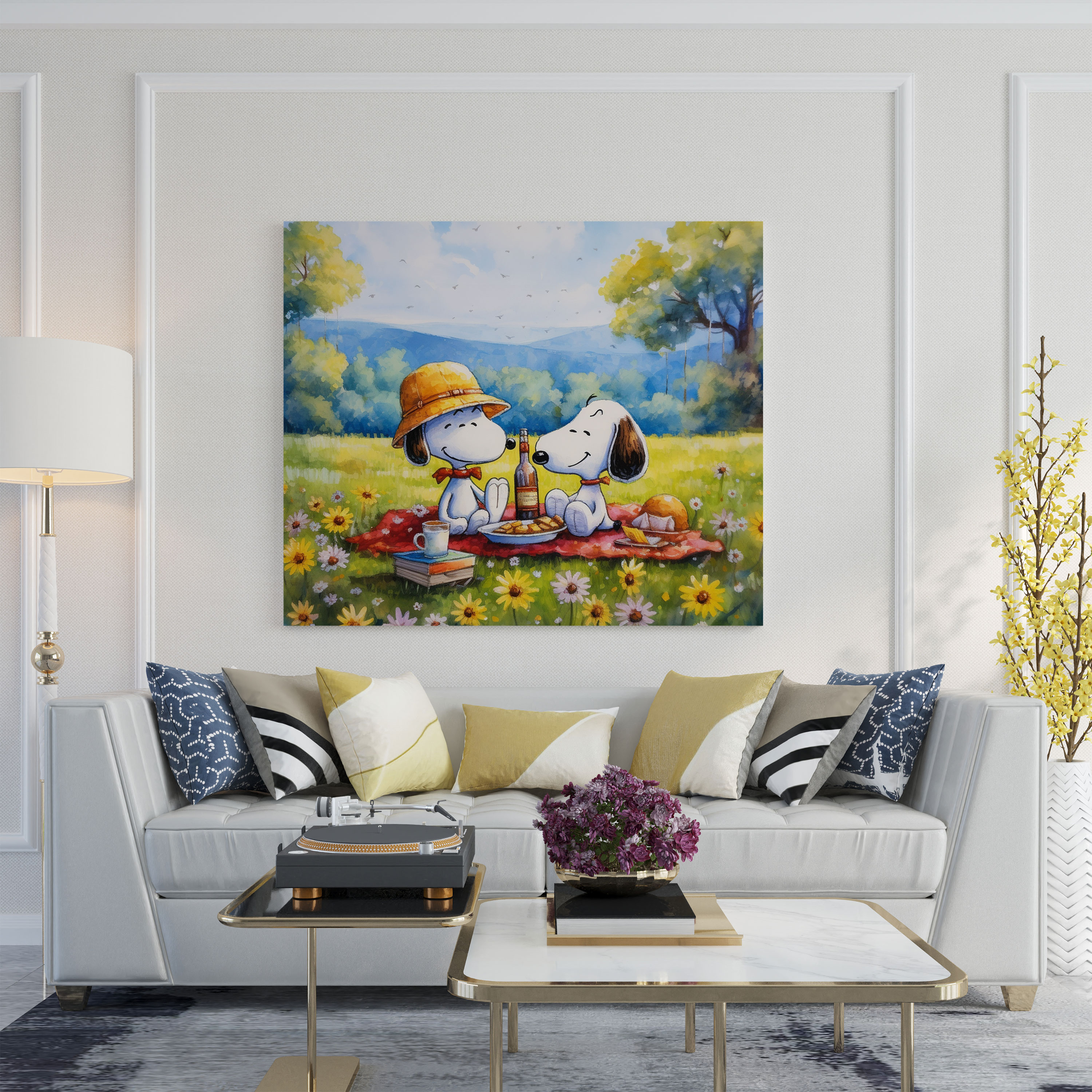 Snoopy Watercolor Canvas Print - Picnic Wall Art - Snoopy, Canvas Print, Canvas, Home Decoration