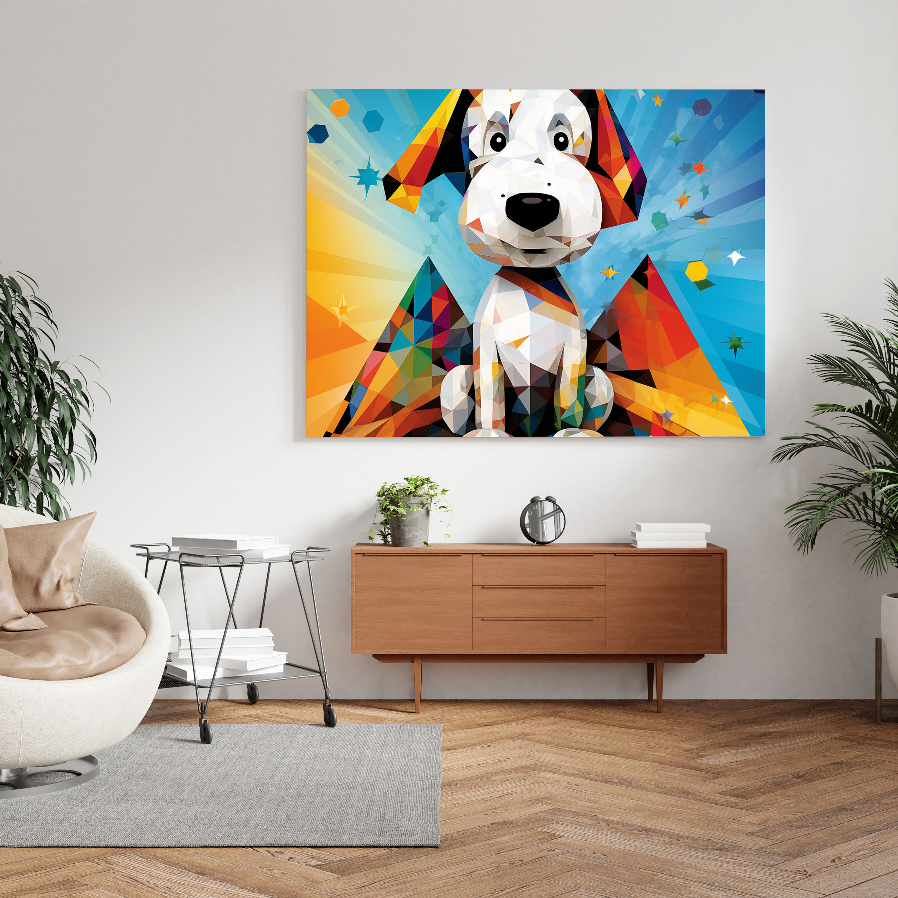 Snoopy Geometrik Duvar Sanatı - Modern Kanvas Tablo - Dinamik Modern Ev Dekorasyonu