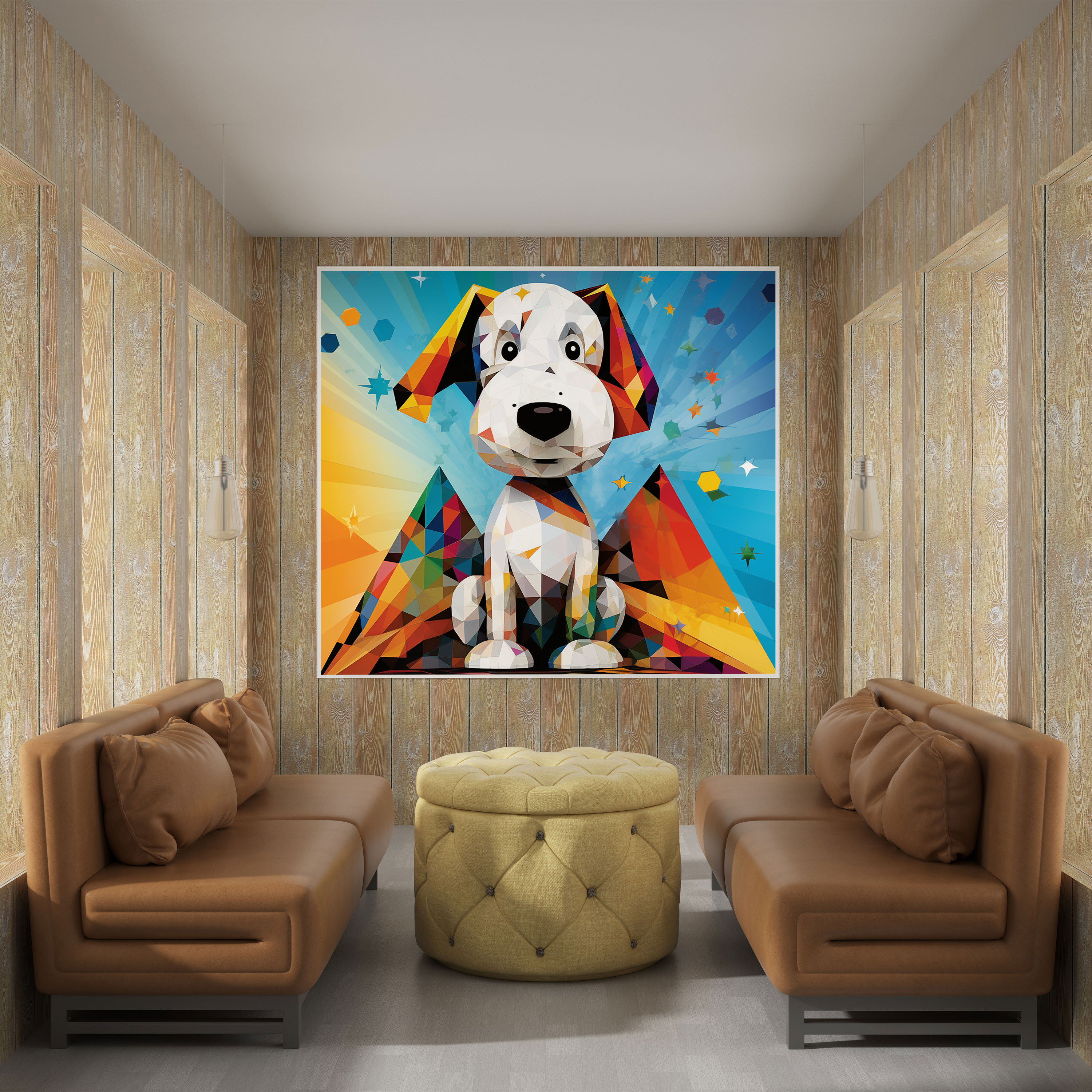 Snoopy Geometrik Duvar Sanatı - Modern Kanvas Tablo - Dinamik Modern Ev Dekorasyonu