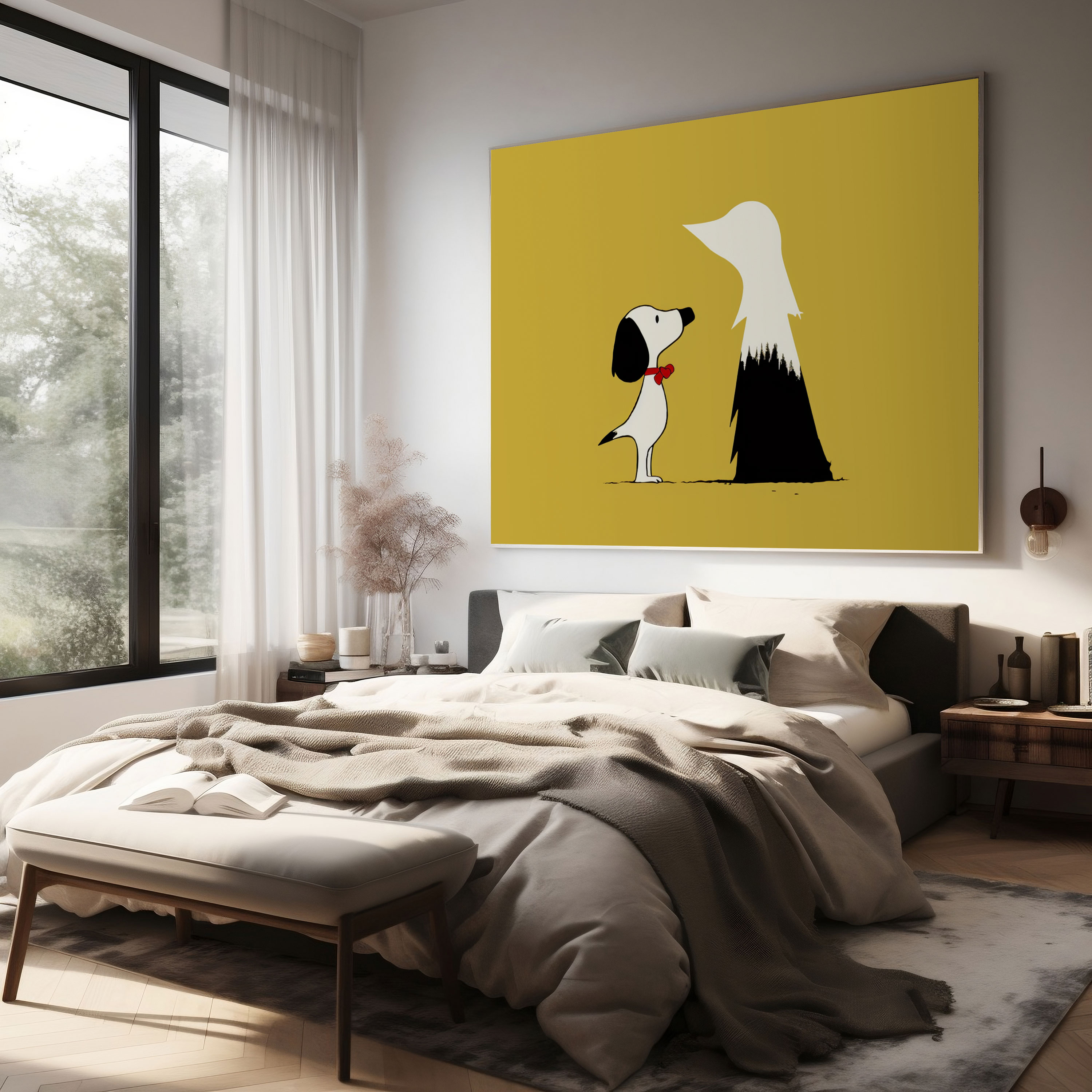 Snoopy Wall Art - Snoopy, Snoopy, Monochrome Background, Minimalist Silhouette