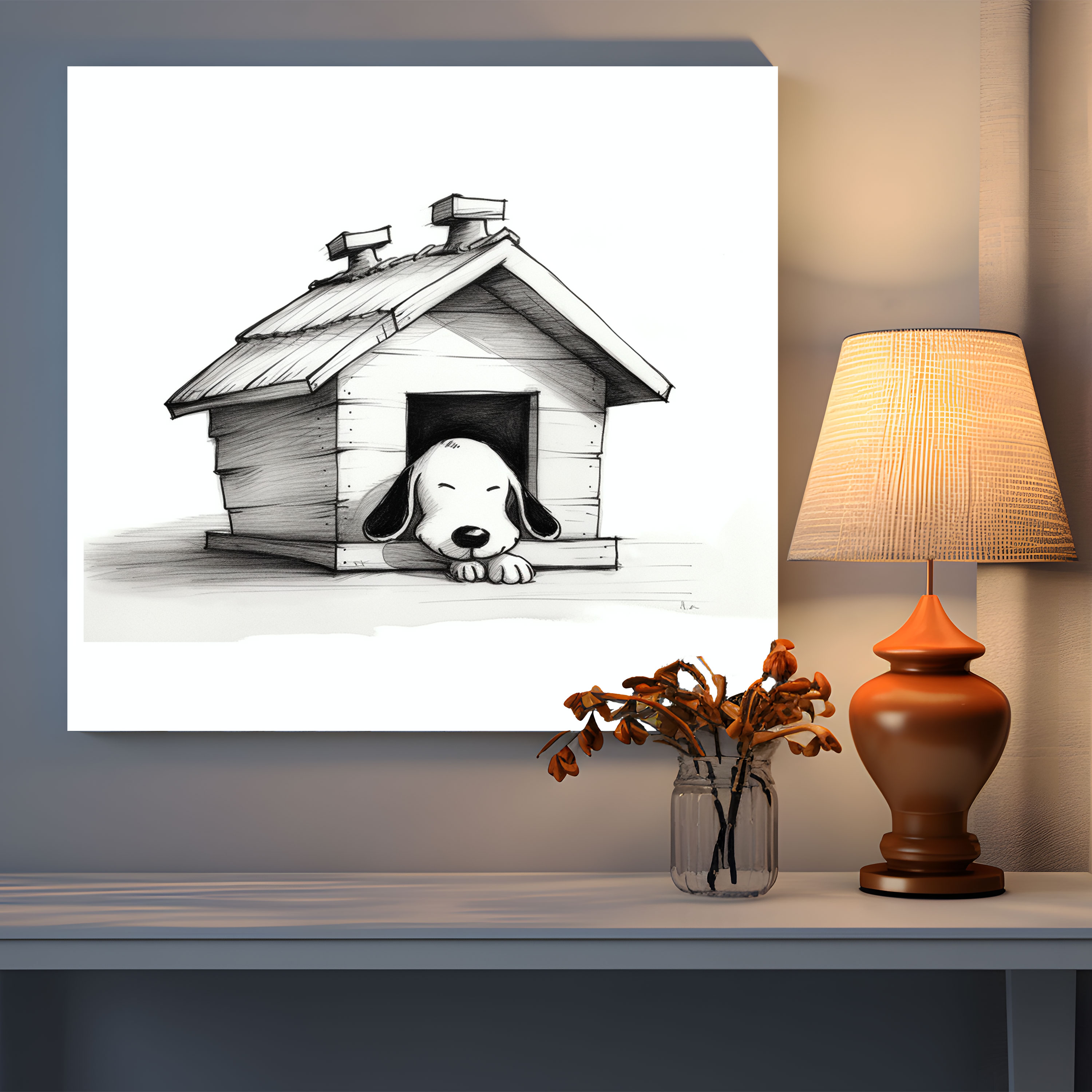 Snoopy Wall Art - Sleeping Snoopy Canvas Print - Snoopy, Snoopy, Minimalist, Snoopy Sleeping