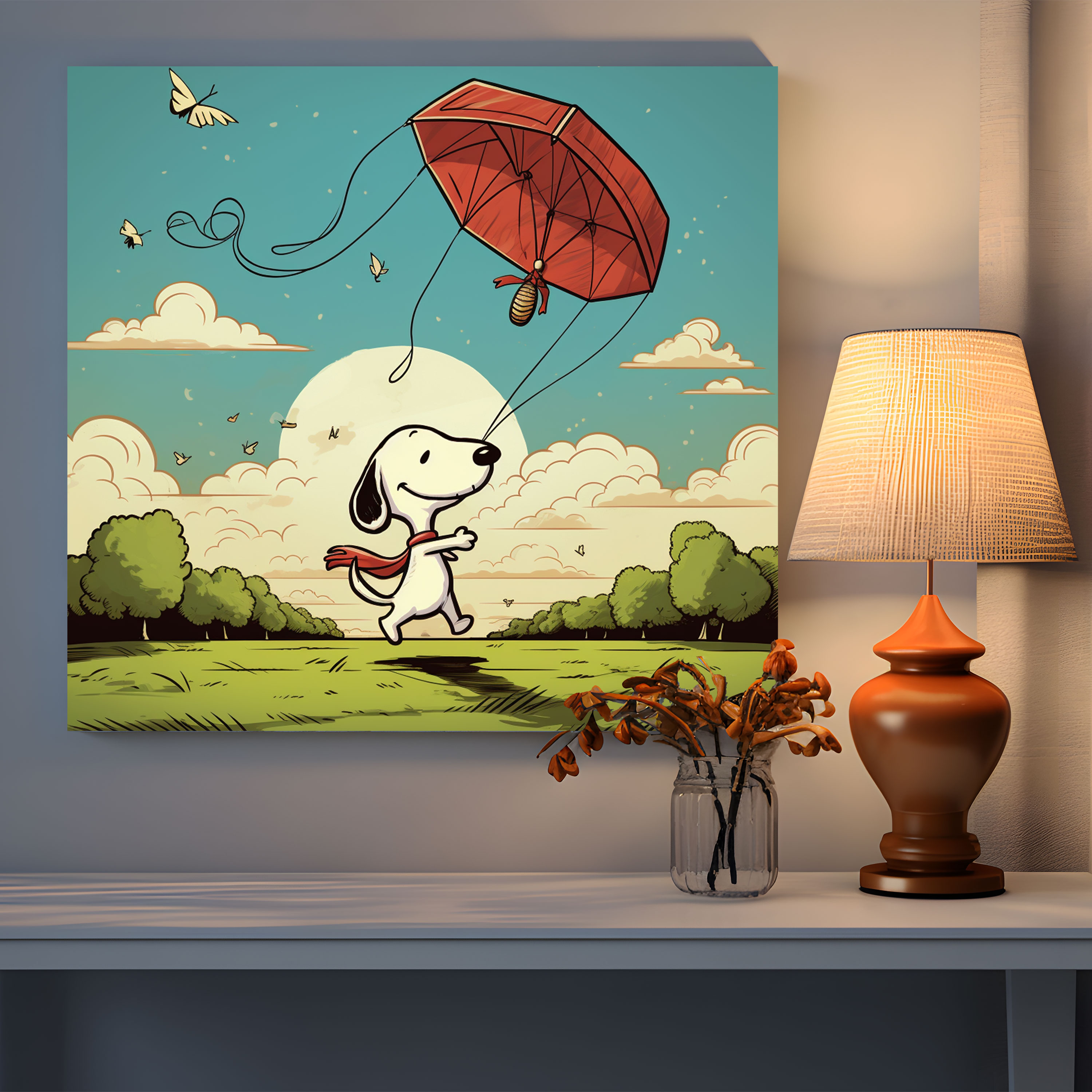 Snoopy Wall Art - Kite Flying Canvas Print - Snoopy, Canvas Print, Kite, Retro