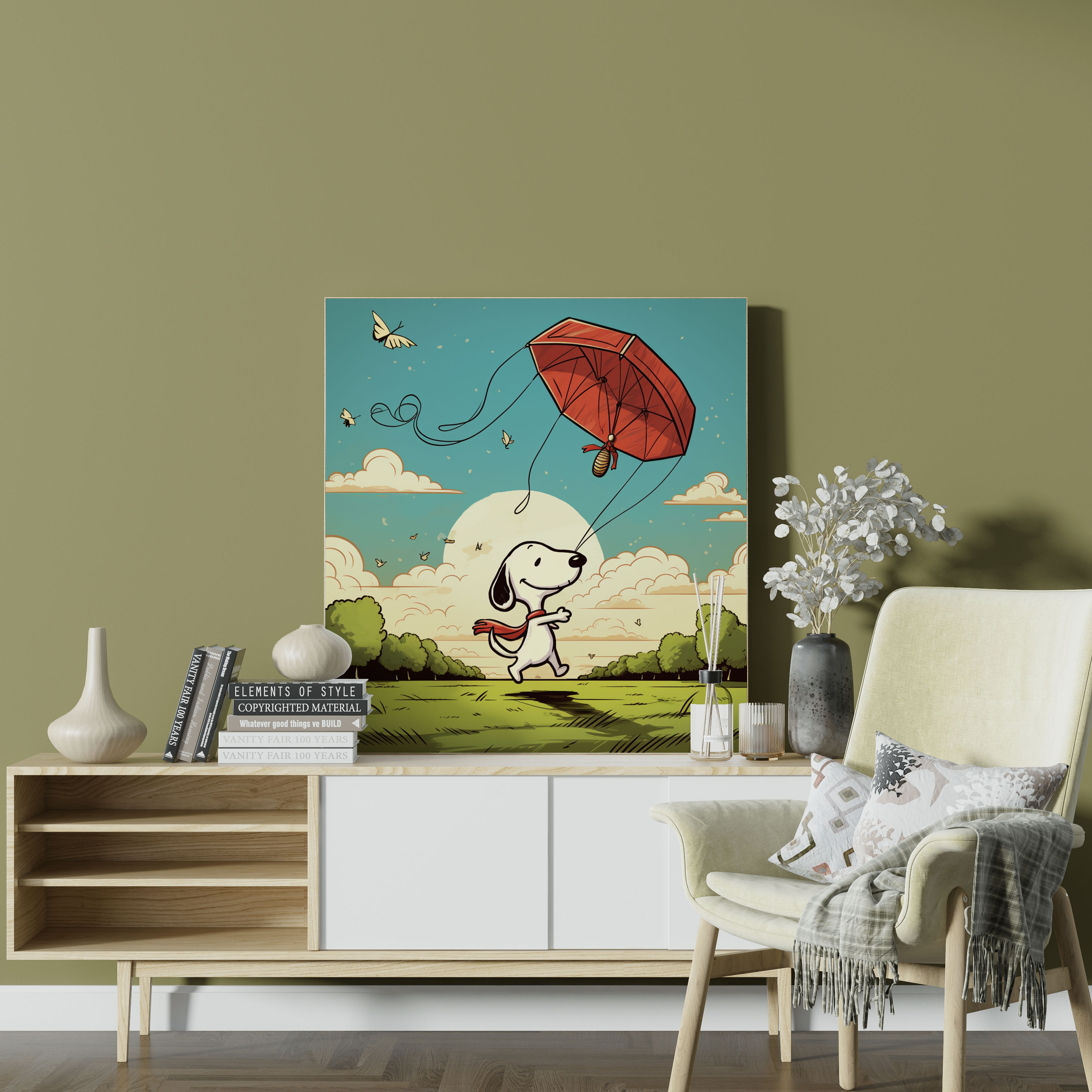 Snoopy Wall Art - Kite Flying Canvas Print - Snoopy, Canvas Print, Kite, Retro
