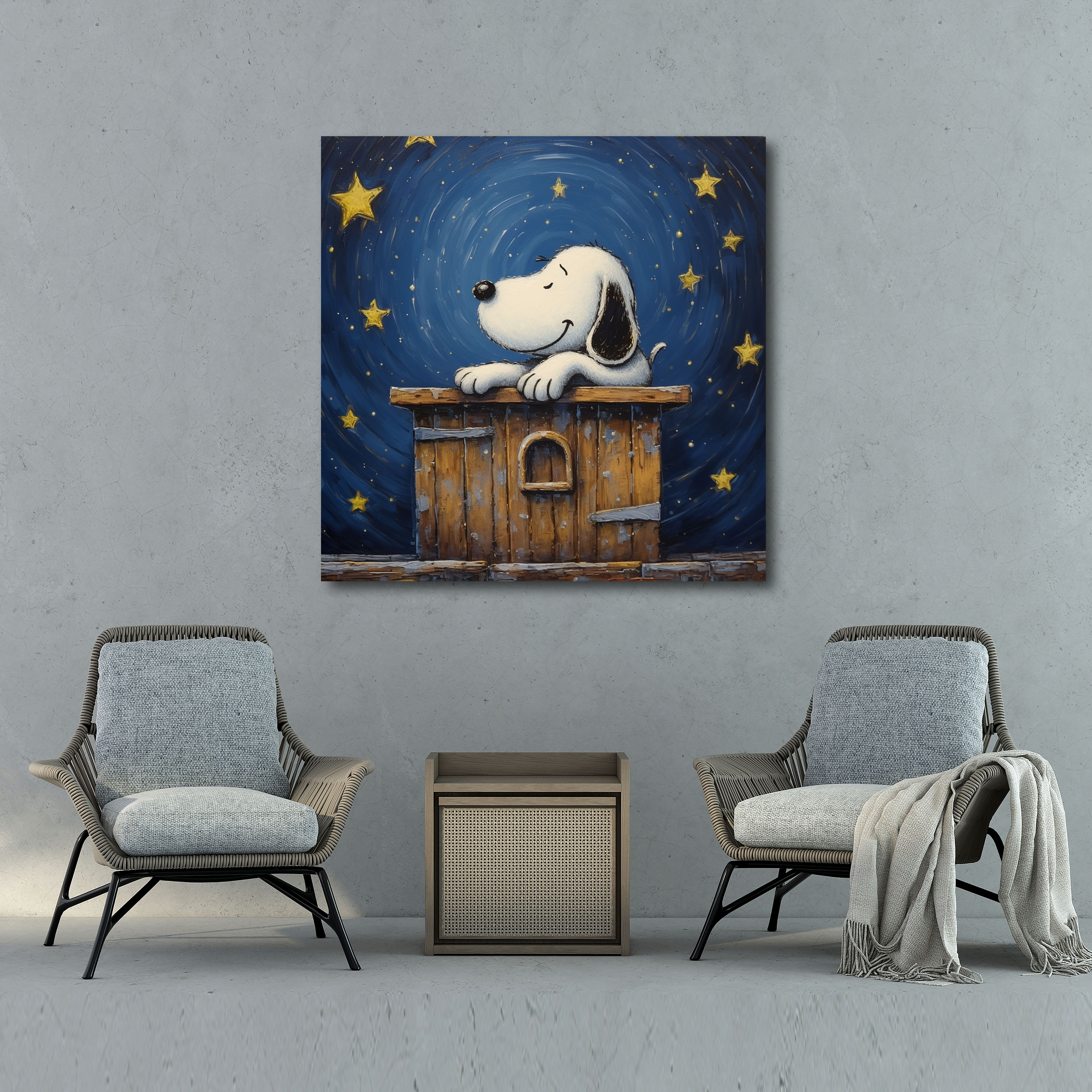 Snoopy Canvas Print - Starry Night Wall Art - Snoopy, Wall Art, Canvas Wall Art, Starry Night