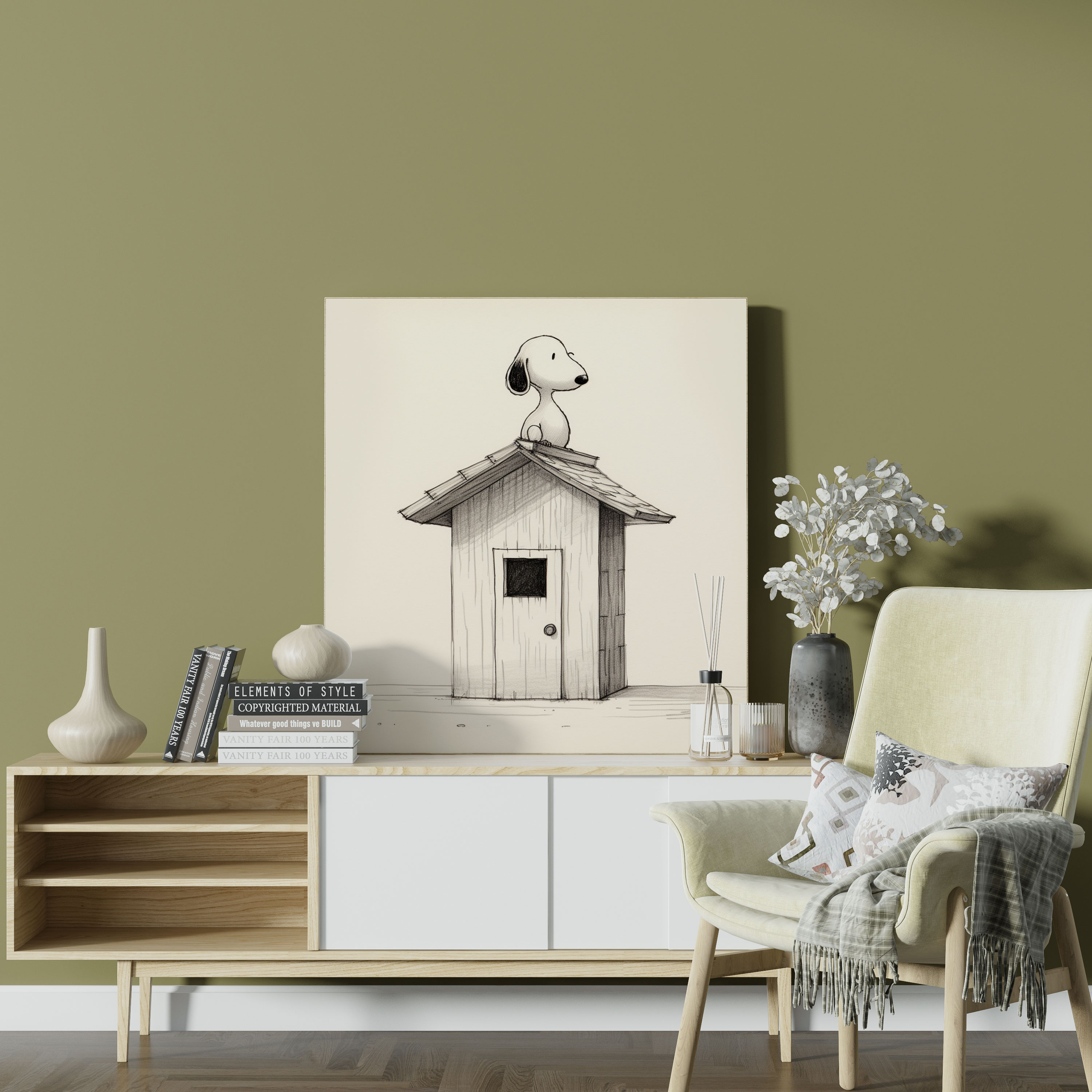 Snoopy Duvar Sanatı - Minimalist Siyah Beyaz Kanvas Tablo - Ev Dekorasyonu