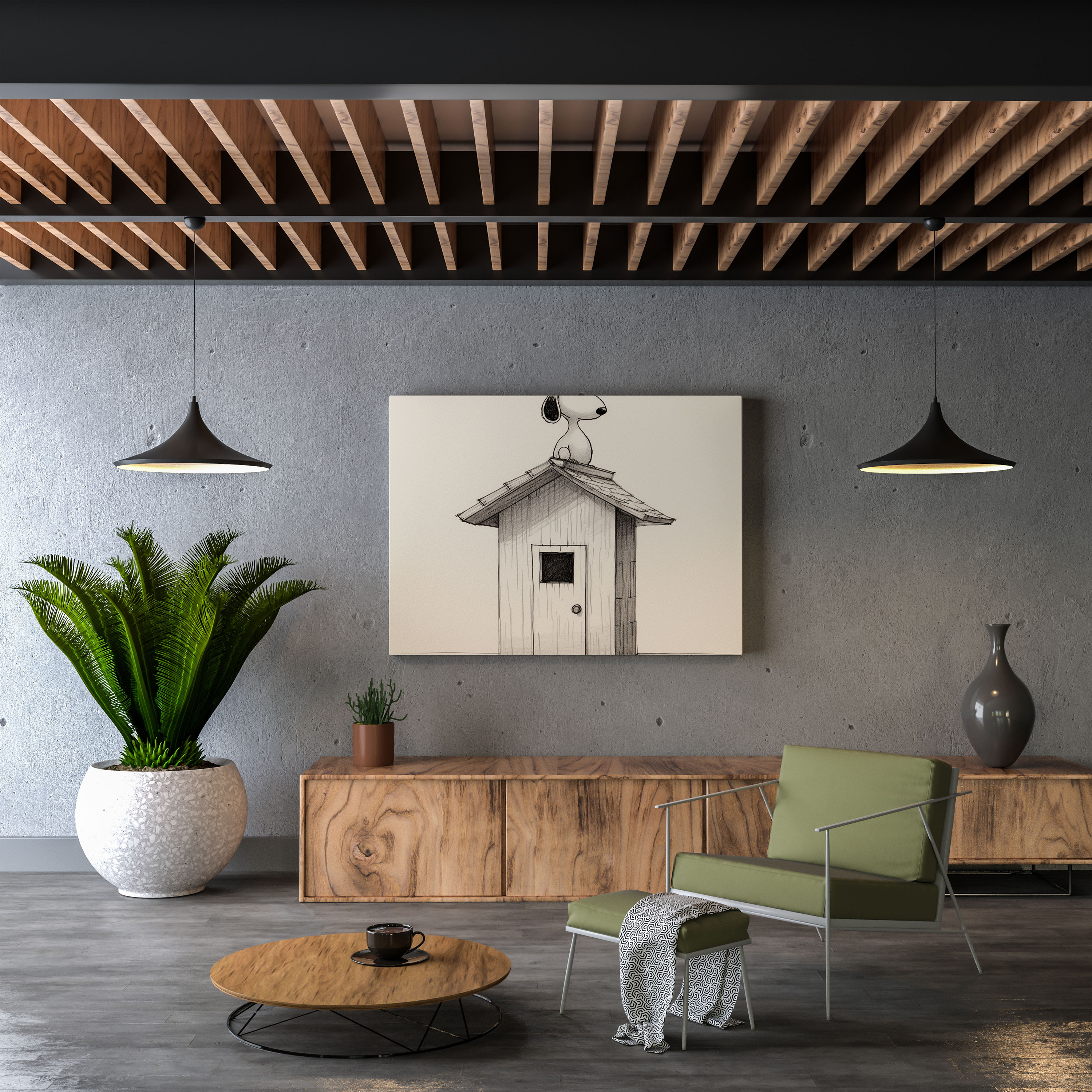 Snoopy Duvar Sanatı - Minimalist Siyah Beyaz Kanvas Tablo - Ev Dekorasyonu