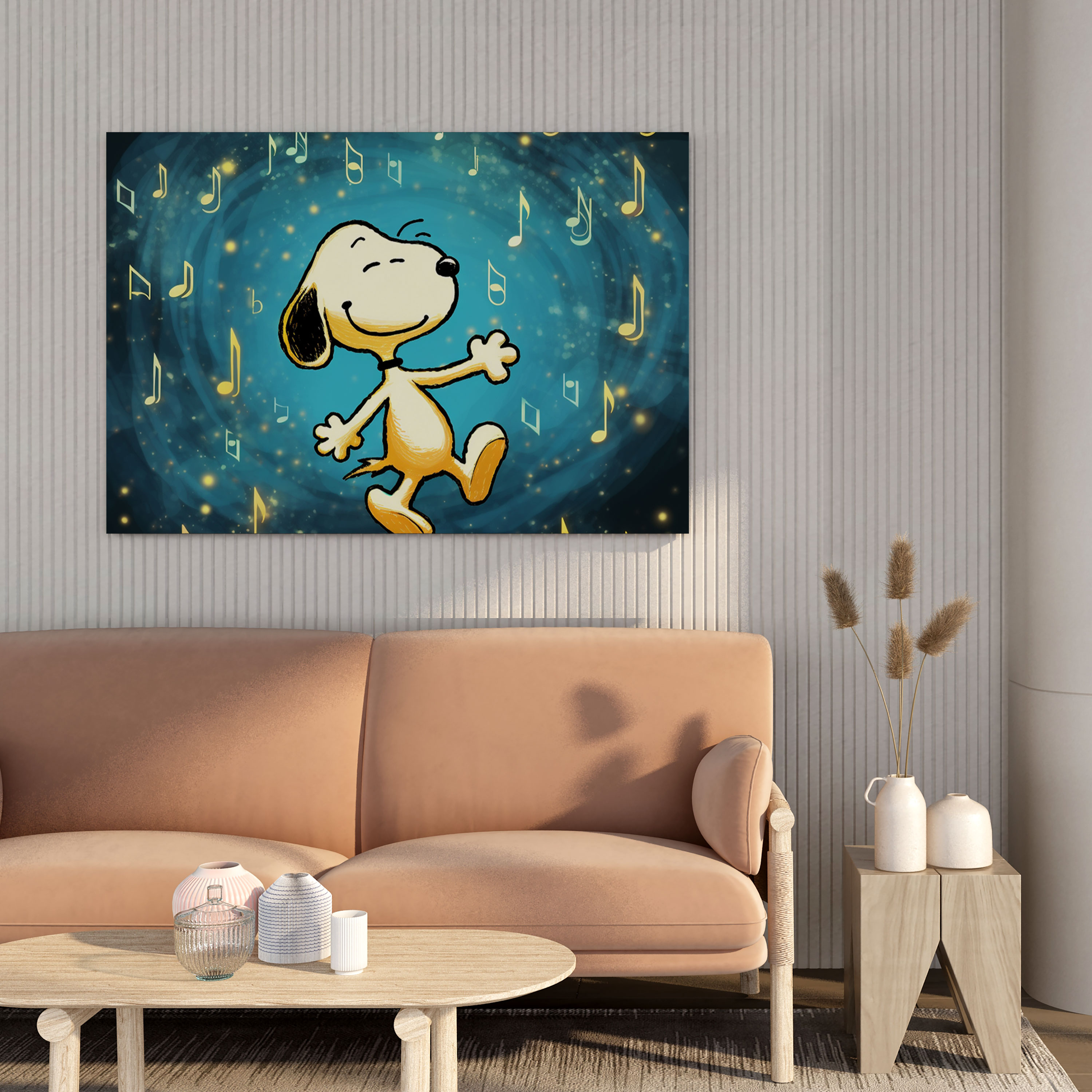 Snoopy Wall Art - Retro Comic Strip Canvas Print - Snoopy, Canvas Wall Art, Musical Note Background, Snoopy