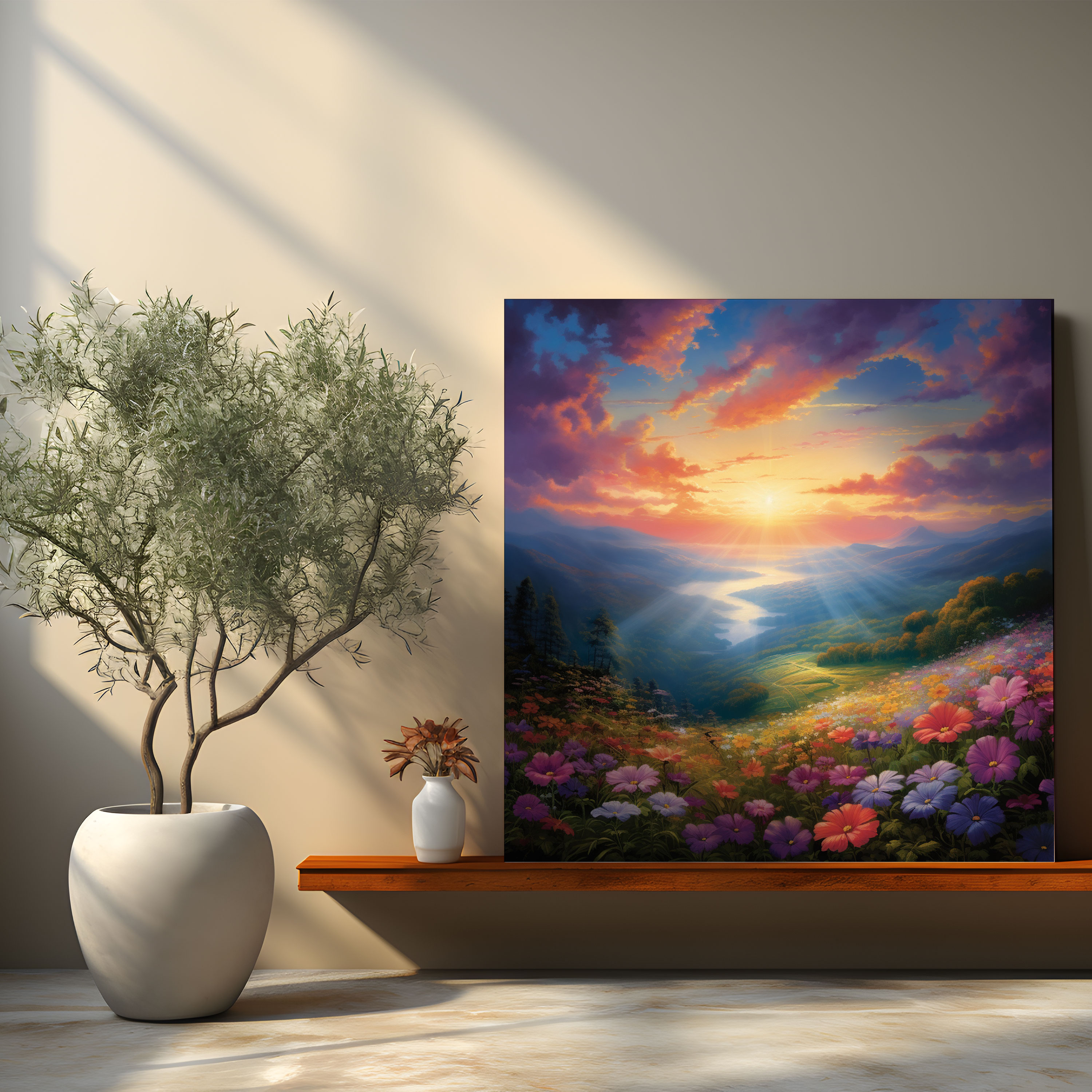 Blooming Field Sunrise Canvas Print - Sunrise, Home Decoration, Wall Art, Canvas Print