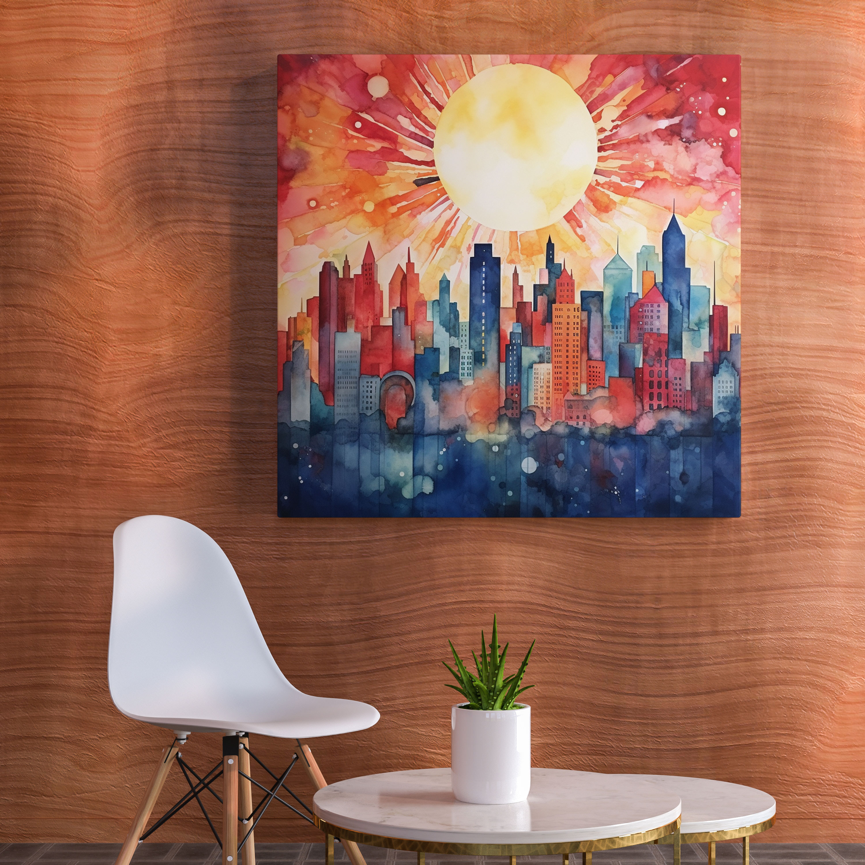 Sunrise Wall Decoration - Abstract City Skyline Canvas Print - Sunrise, Abstract Painting, Urban, Watercolor
