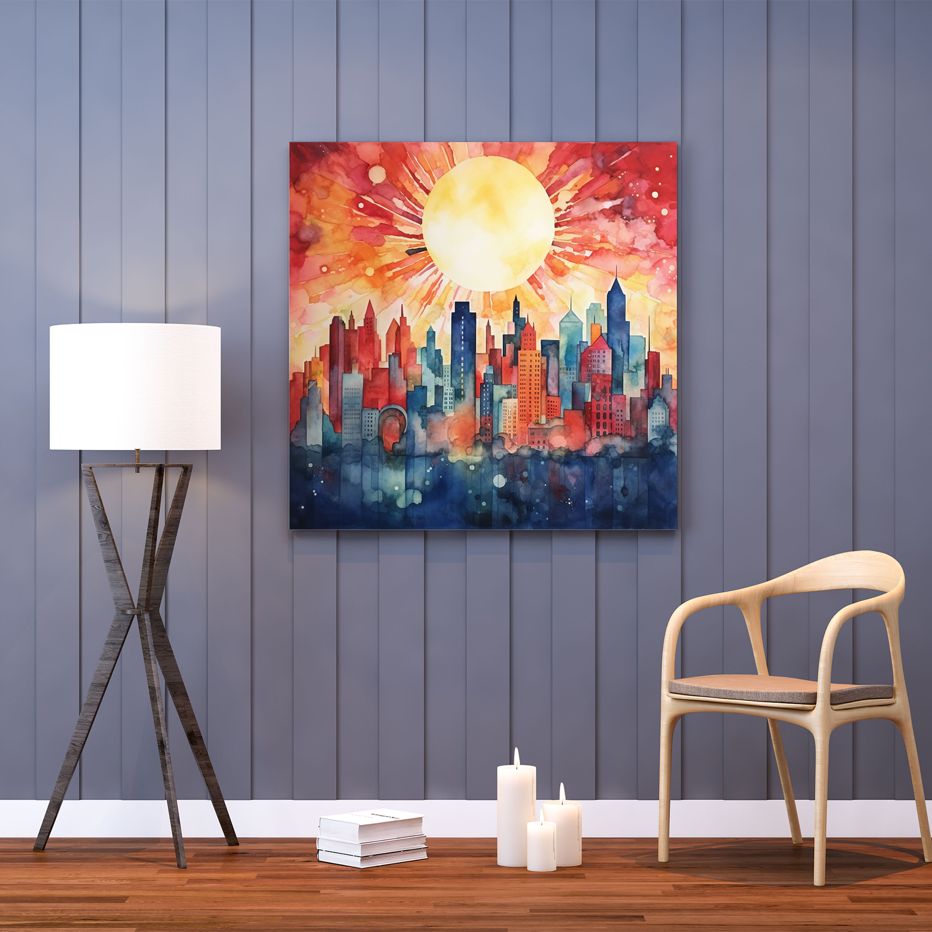 Sunrise Wall Decoration - Abstract City Skyline Canvas Print - Sunrise, Abstract Painting, Urban, Watercolor