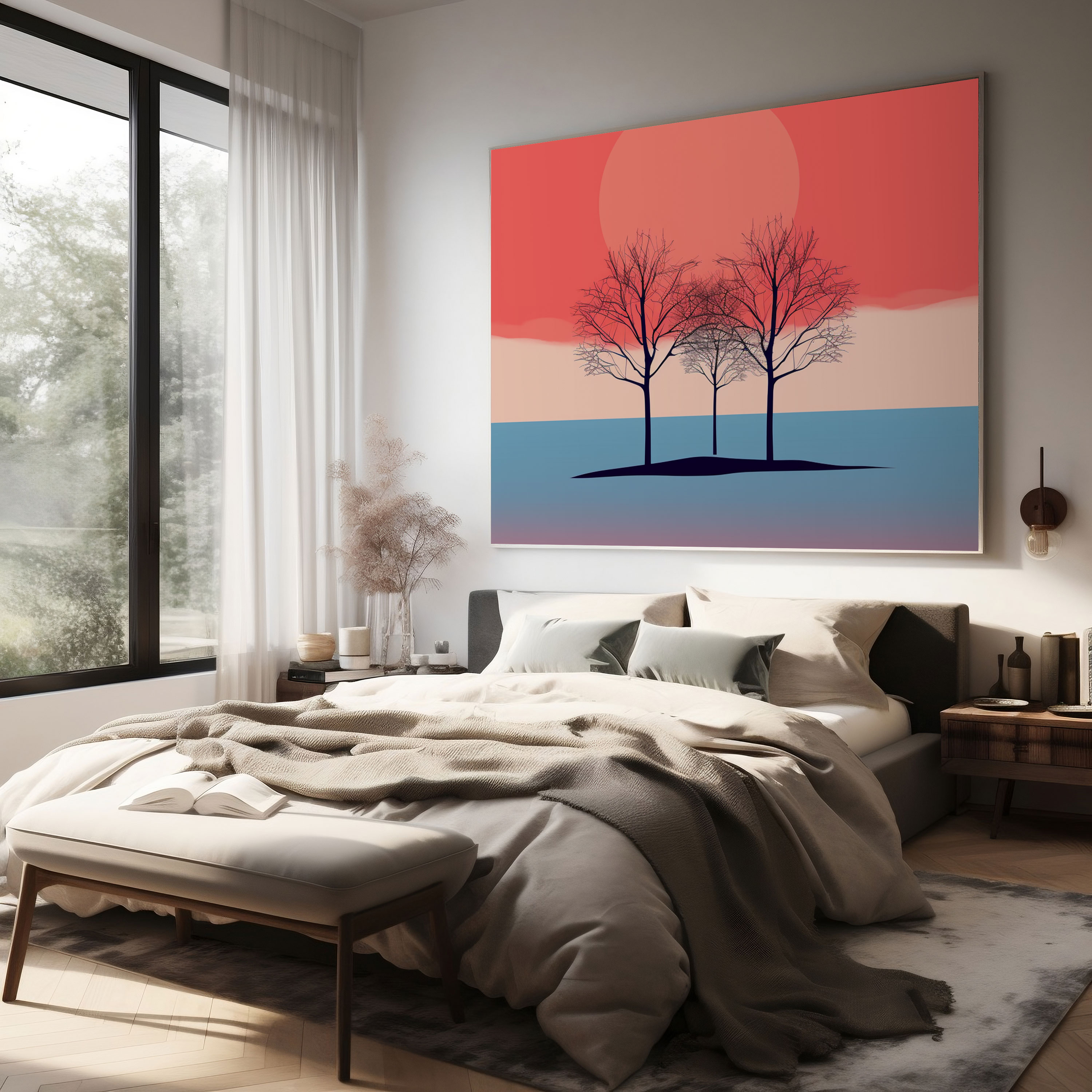 Sunrise Wall Art - Minimalist Tree Silhouette Canvas Print - Sunrise, Home Decoration, Minimalist, Canvas Print