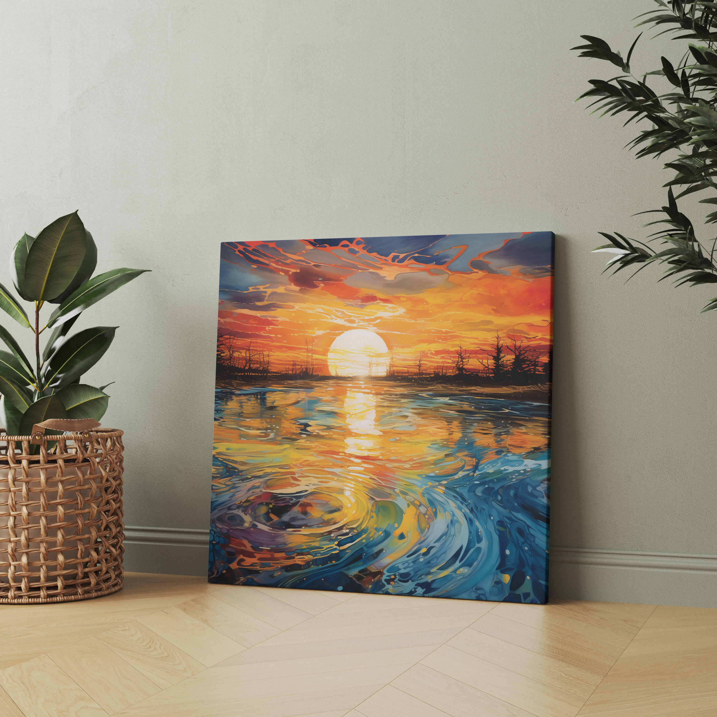 Sunrise Wall Decoration - Abstract Reflection Canvas Print - Sunrise, Canvas Wall Art, Mixed Media, Sunrise