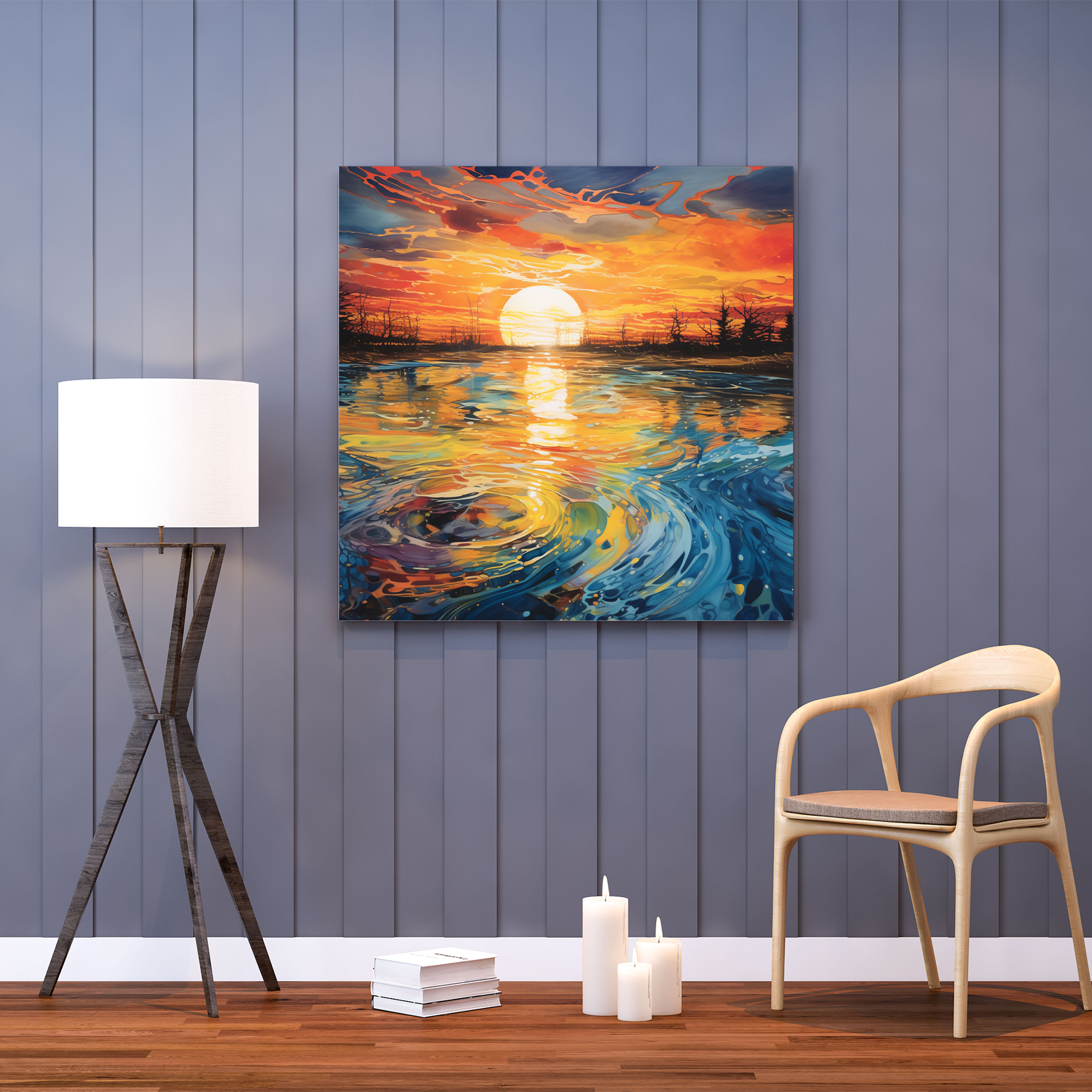 Sunrise Wall Decoration - Abstract Reflection Canvas Print - Sunrise, Canvas Wall Art, Mixed Media, Sunrise