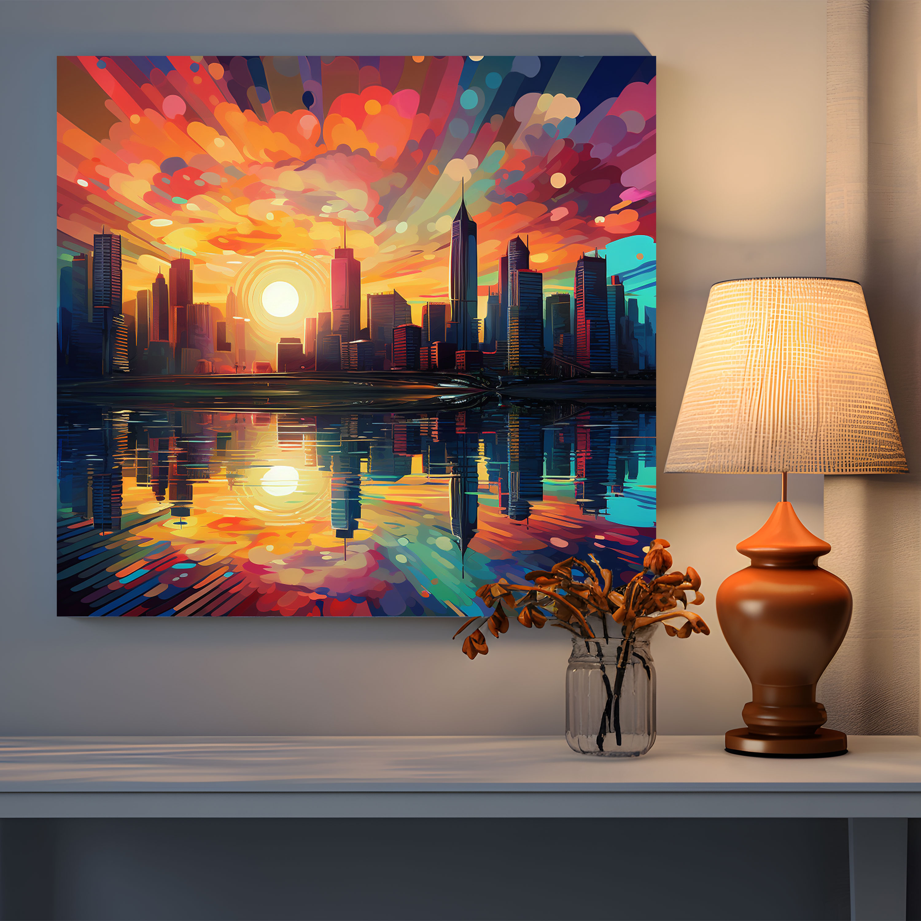 Sunrise Canvas Print - Modern Geometric City Skyline - Sunrise, Wall Decoration, Canvas Print, Sunrise