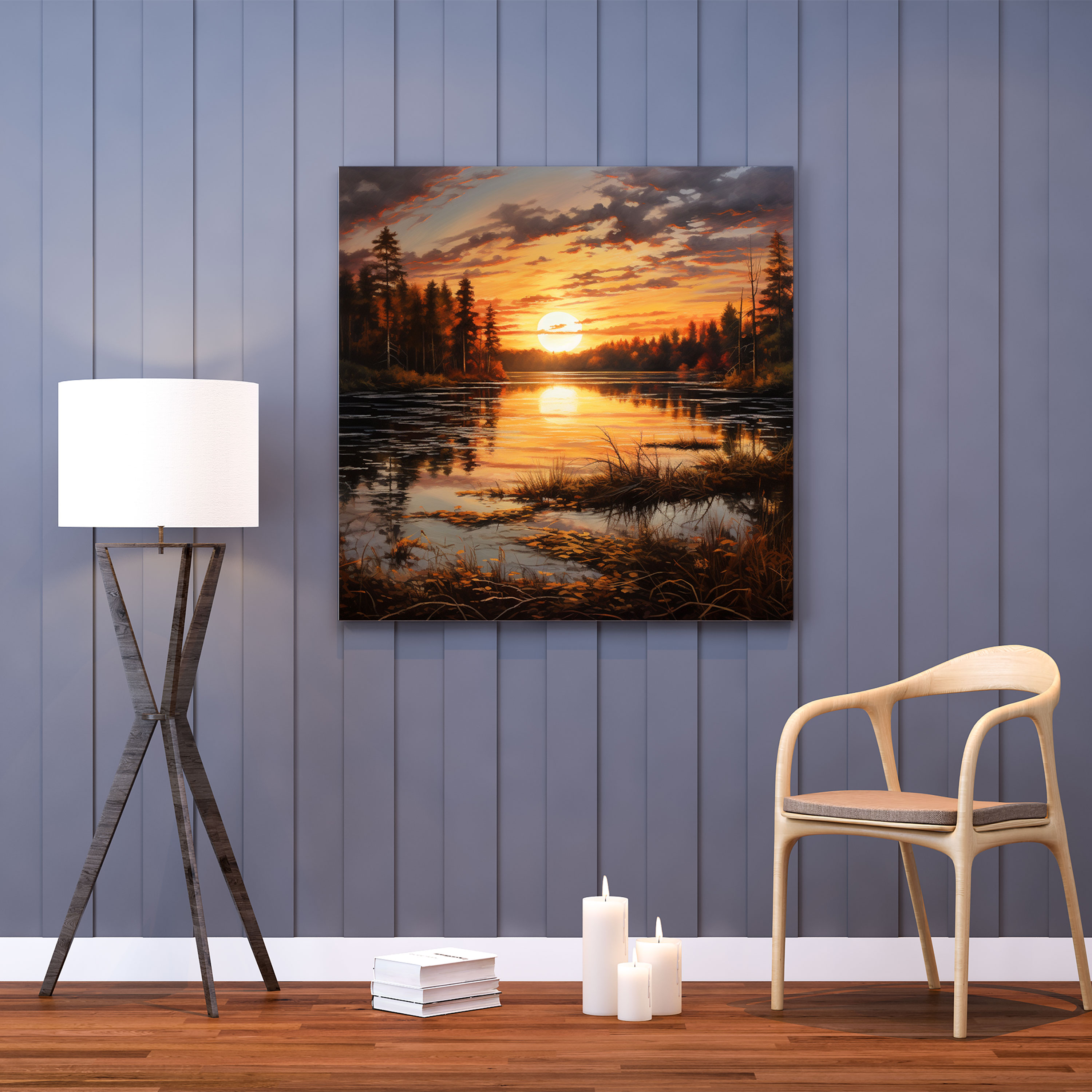 Sunrise Wall Art - Realistic Acrylic Lake Painting - Sunrise, Lake, Canvas Wall Art, Wall Decoration
