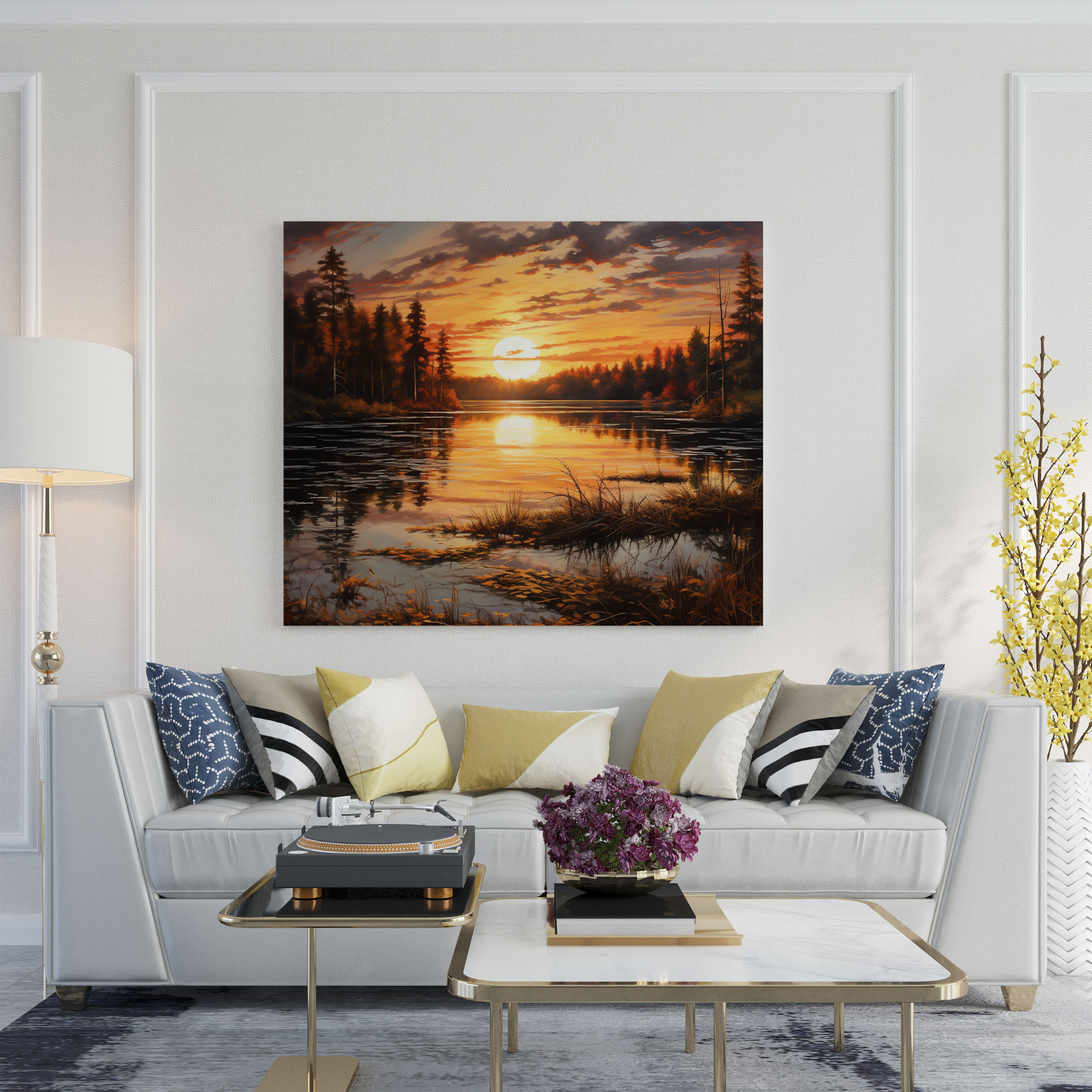 Sunrise Wall Art - Realistic Acrylic Lake Painting - Sunrise, Lake, Canvas Wall Art, Wall Decoration