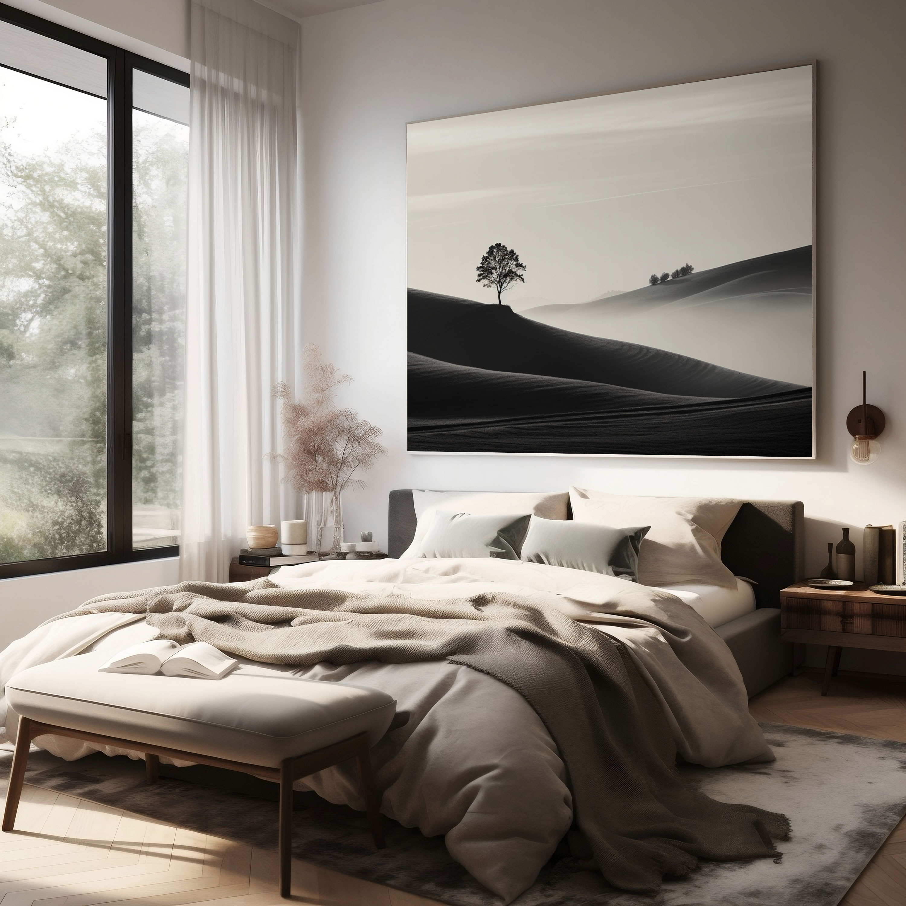 Sunrise Canvas Print - Minimalist Black And White Photography - Sunrise, Rolling Hills, Wall Art, Minimalist Photography