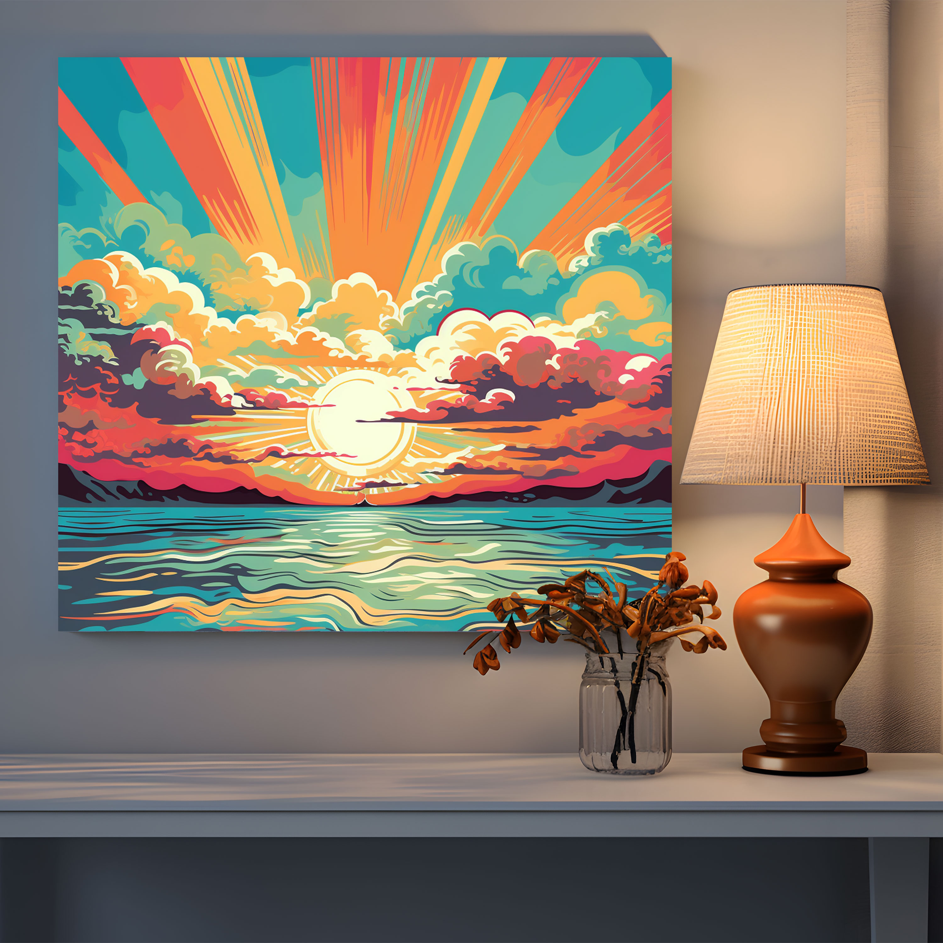 Sunrise Pop Art Canvas Print - Sunrise, Retro, Home Decoration, Playful Colors