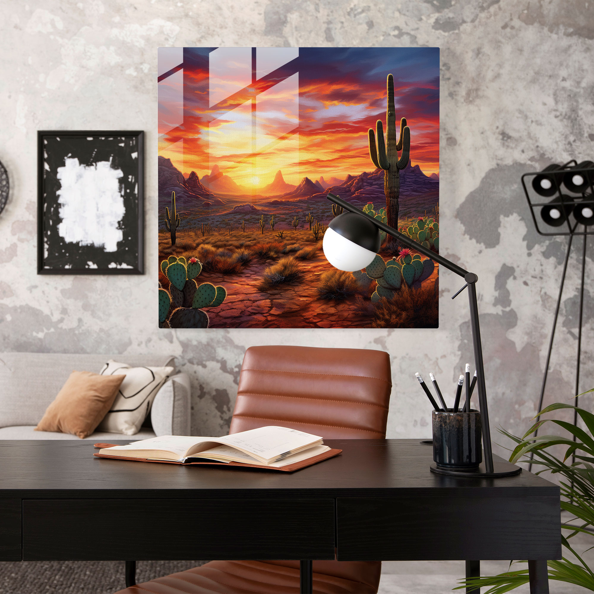 Southwest Cactus Glass Print - Southwest, Southwestern Sunset, Home Decoration, Glass Print