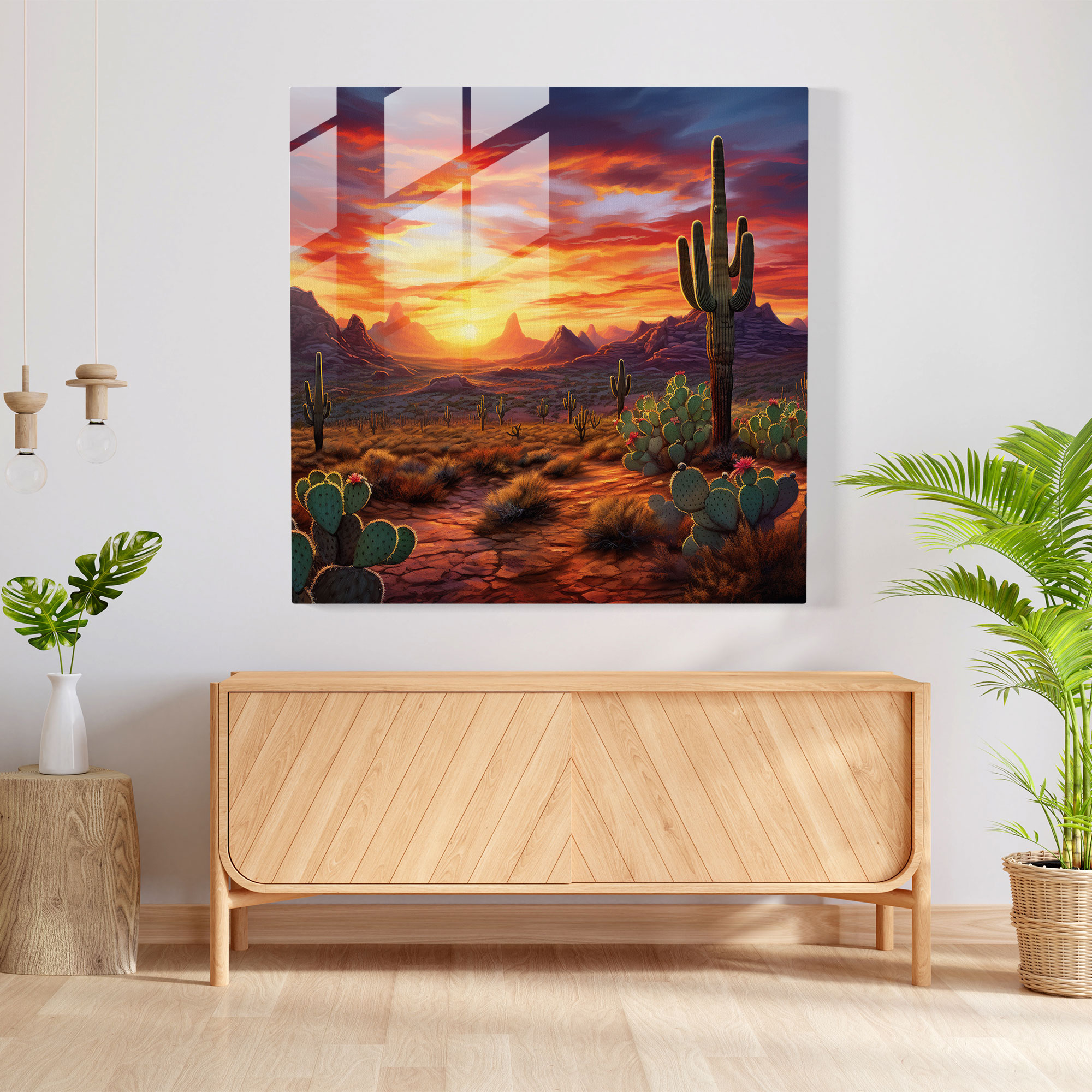 Southwest Cactus Glass Print - Southwest, Southwestern Sunset, Home Decoration, Glass Print