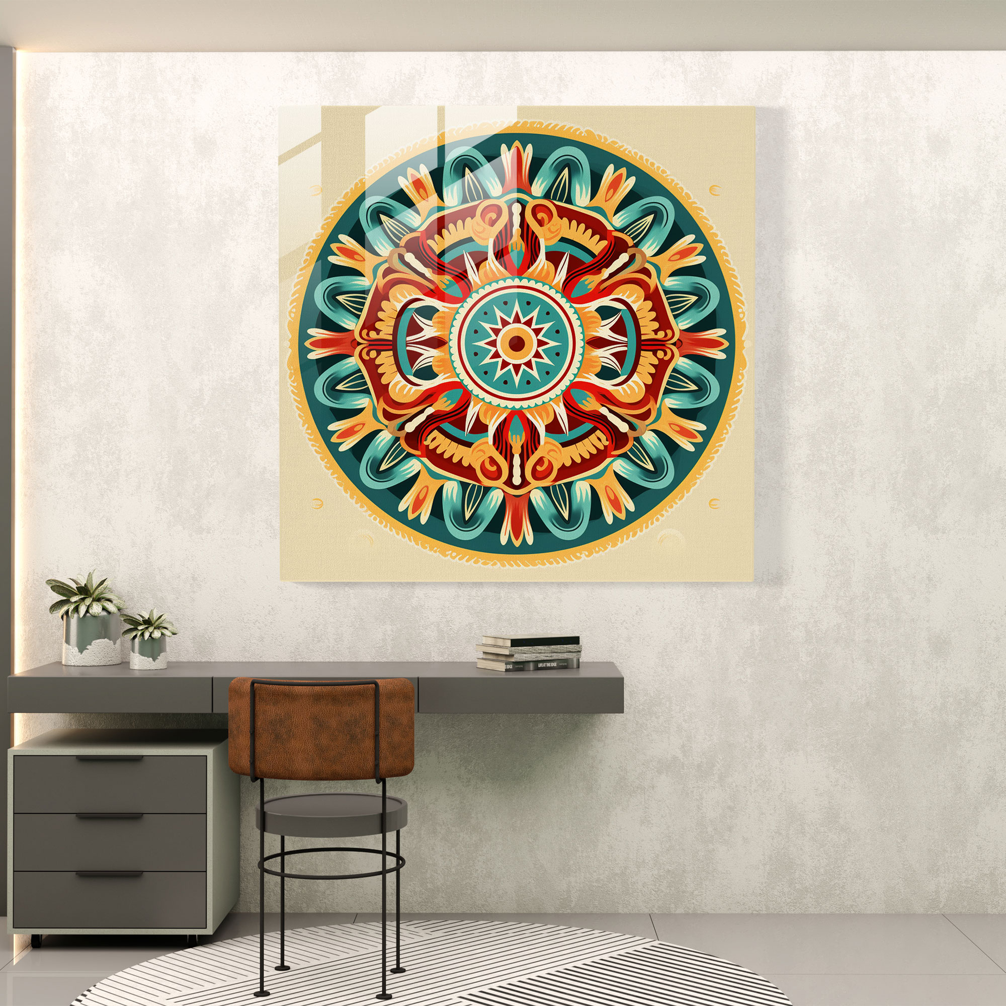 Güneybatı Mandalası Cam Tablo - Güneybatı Güneybatı Seramiği Cam Sanatı Modern Sanat