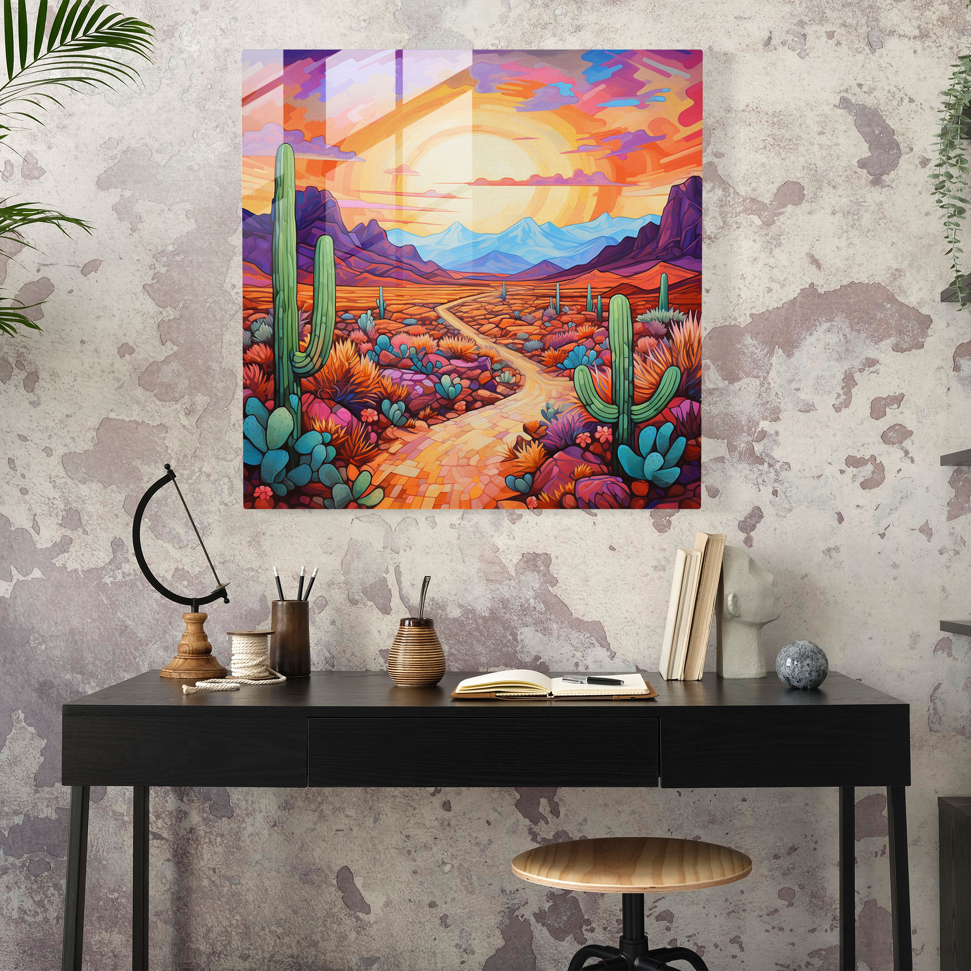 Southwest Desert Glass Print - Southwest, Home Decoration, Glass Art, Wall Decoration