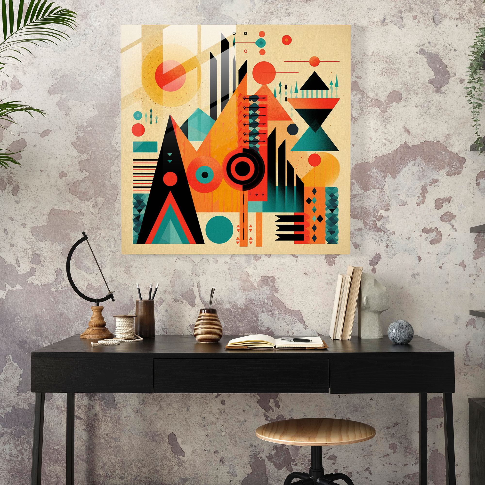 Güneybatı Desenli Cam Tablo - Güneybatı Geometrik Şekiller Güneybatı Esintili Desen Modern Sanat
