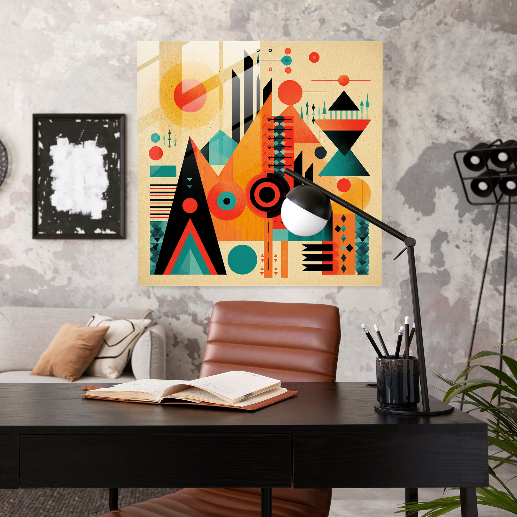 Güneybatı Desenli Cam Tablo - Güneybatı Geometrik Şekiller Güneybatı Esintili Desen Modern Sanat
