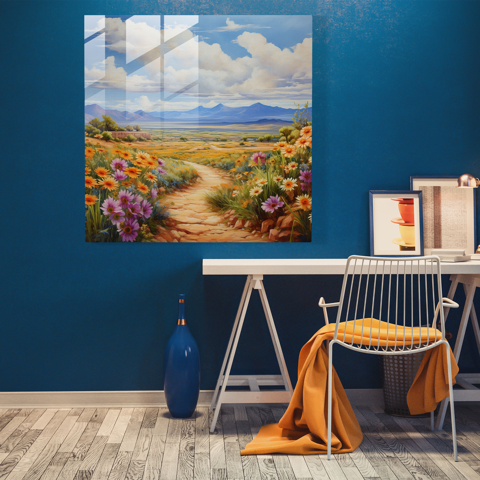 Blooming Southwest Glass Print - Southwest, Glass Art, Southwest Desert, Impressionist-Style Painting
