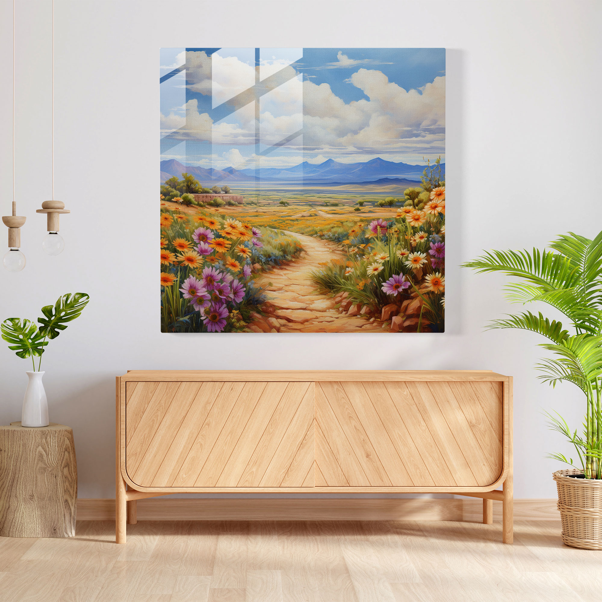 Blooming Southwest Glass Print - Southwest, Glass Art, Southwest Desert, Impressionist-Style Painting