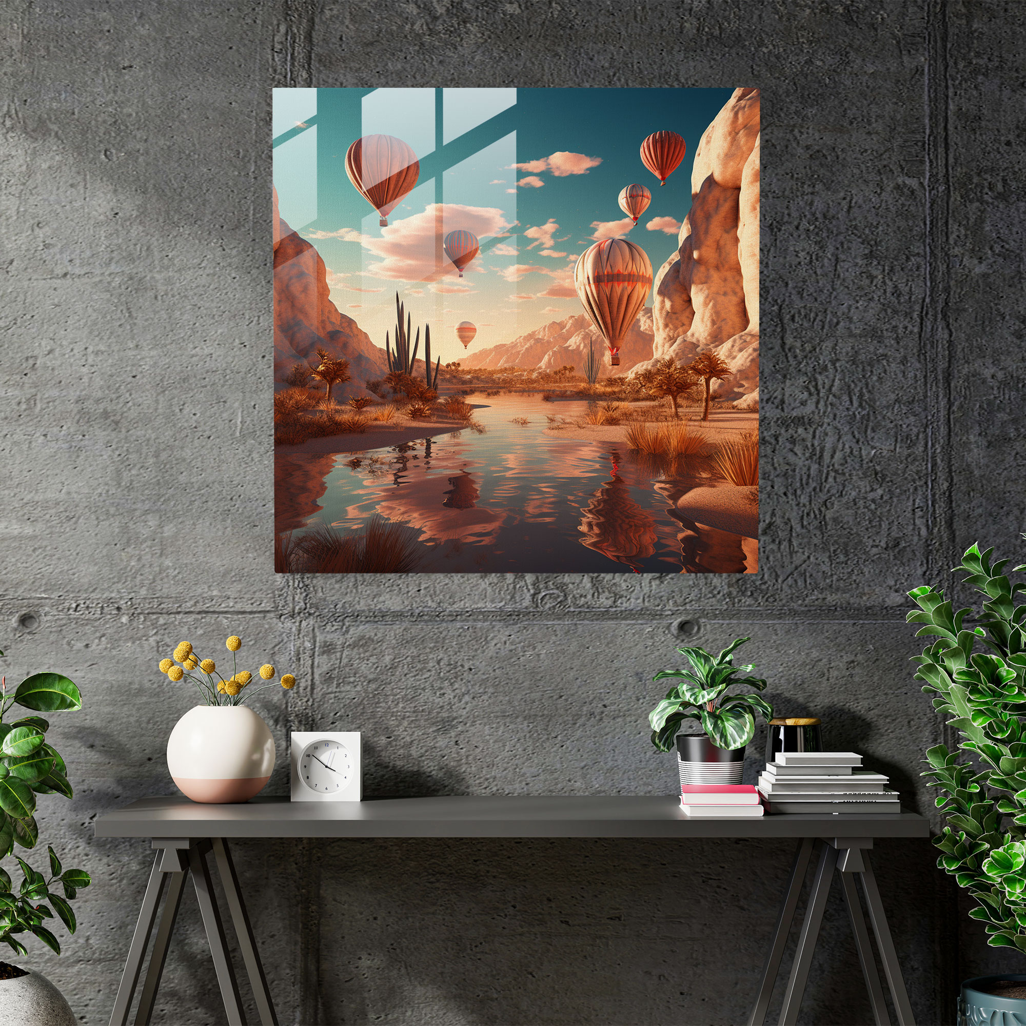 Southwest Oasis Glass Print - Southwest, Surreal Digital Artwork, Glass Art, Southwest Oasis Glass Print