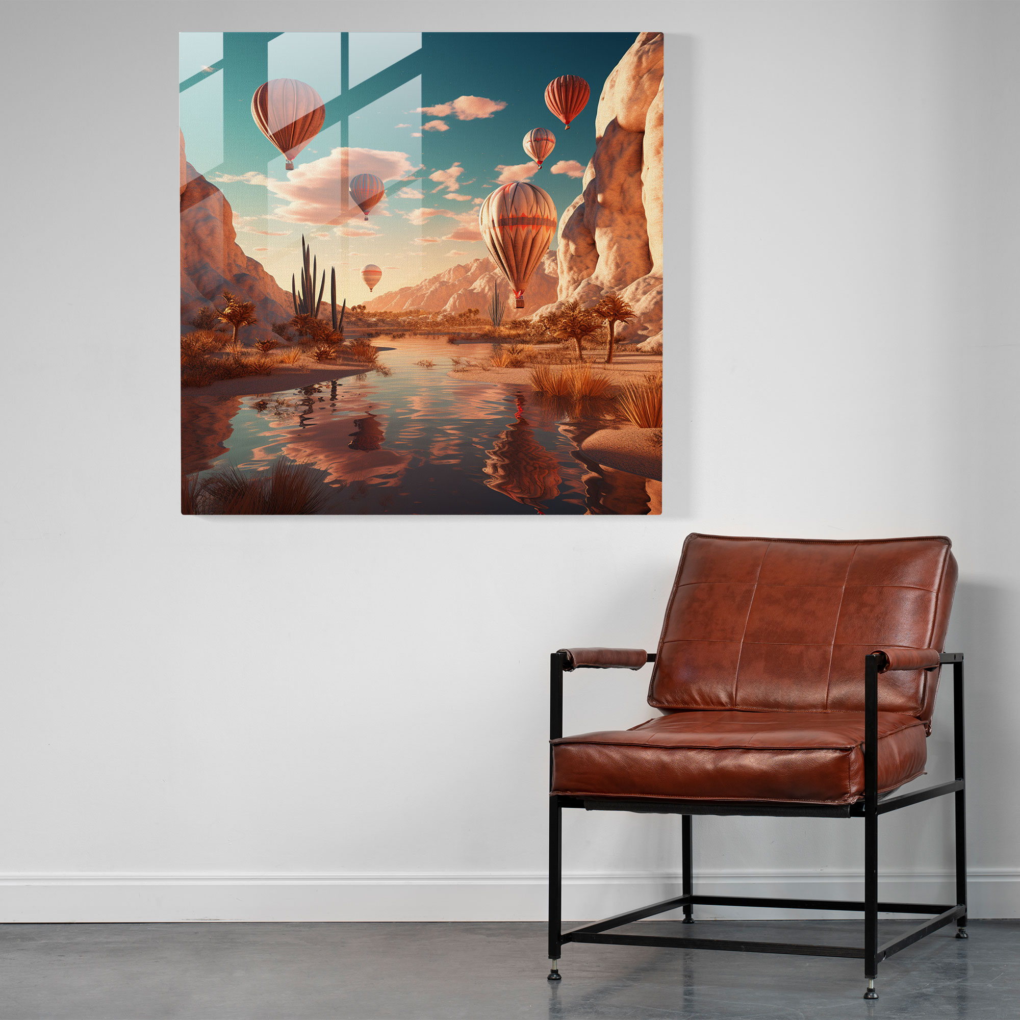 Southwest Oasis Glass Print - Southwest, Surreal Digital Artwork, Glass Art, Southwest Oasis Glass Print