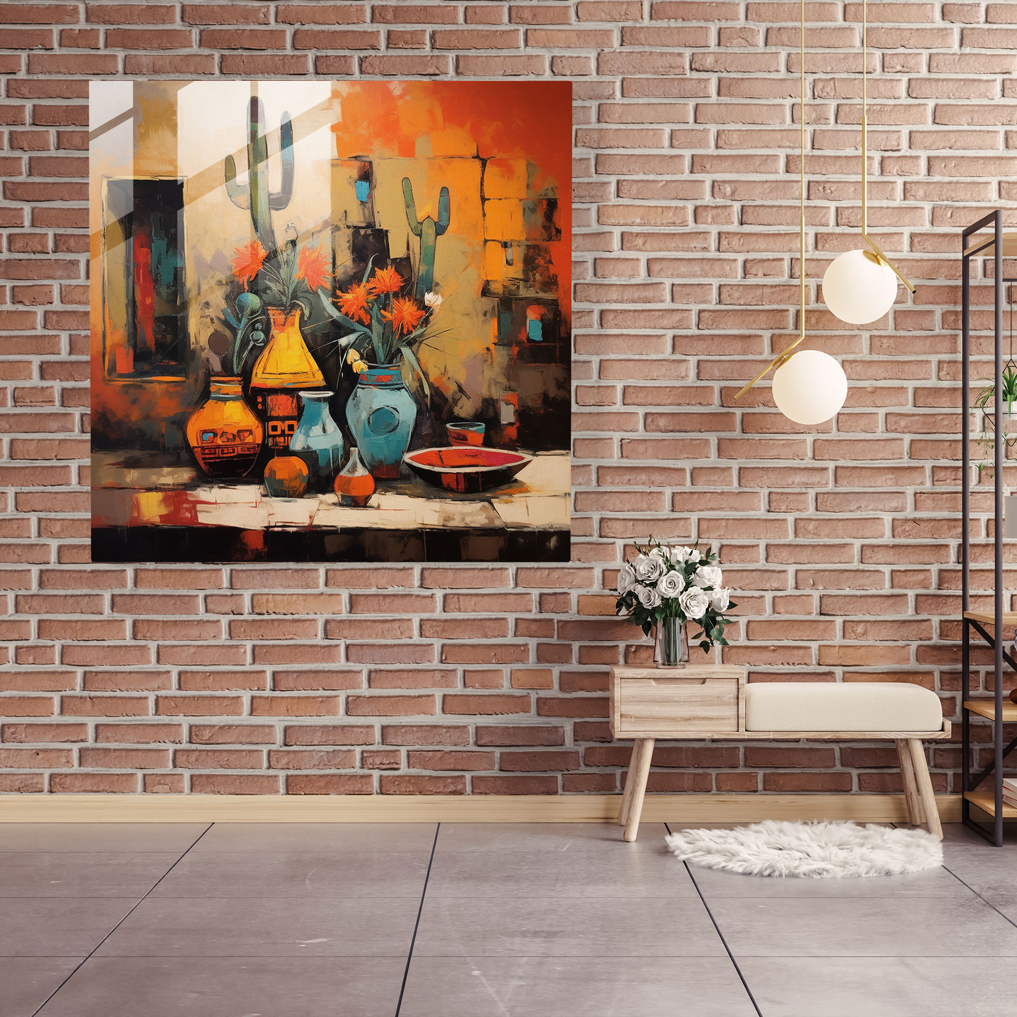 Southwest Pottery Fusion Glass Print - Southwest, Home Decoration, Abstract Oil Painting, Southwest Pottery Fusion Glass Print