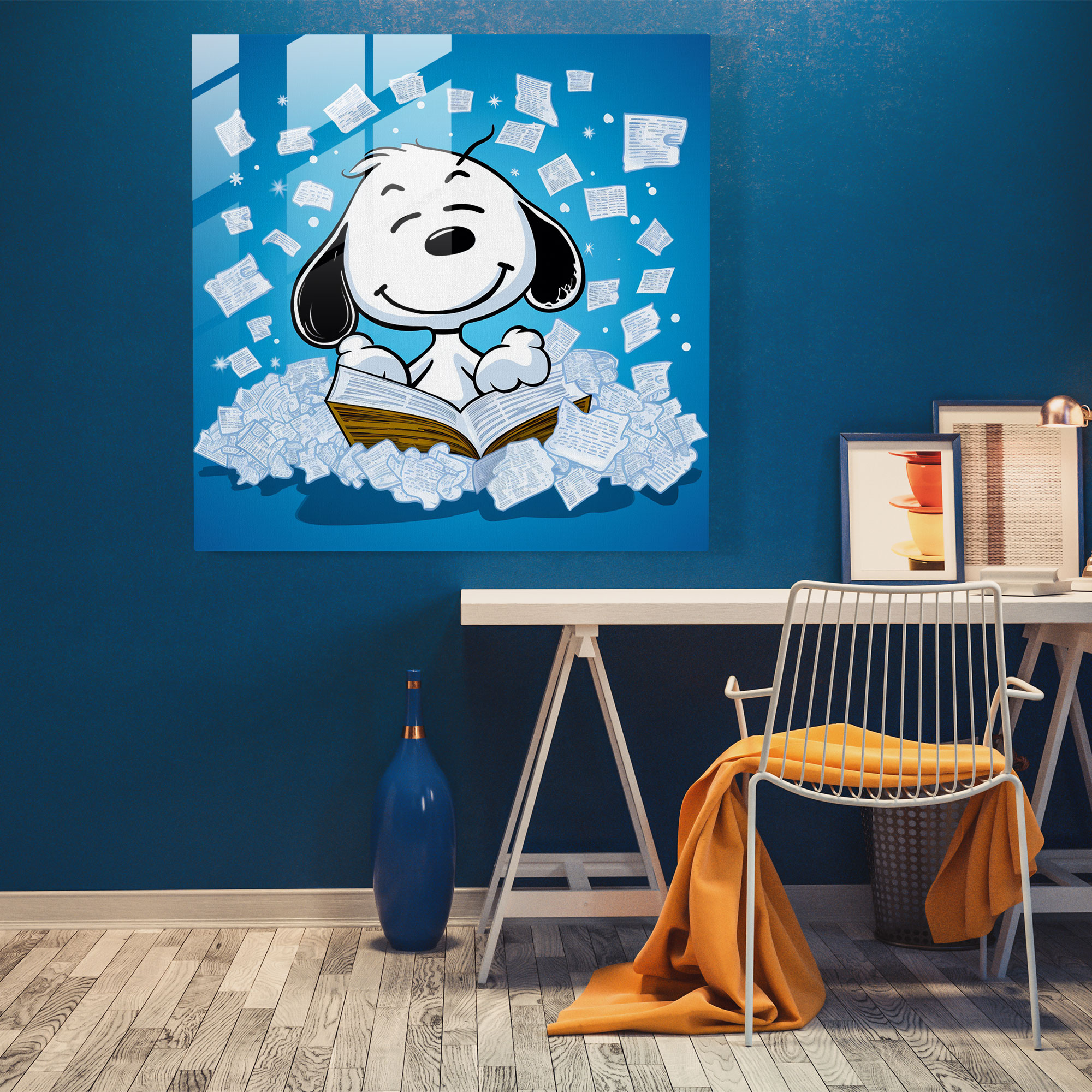 Pop Art Snoopy Glass Print - Snoopy, Glass Print, Comic Book Speech Bubbles, Wall Decoration