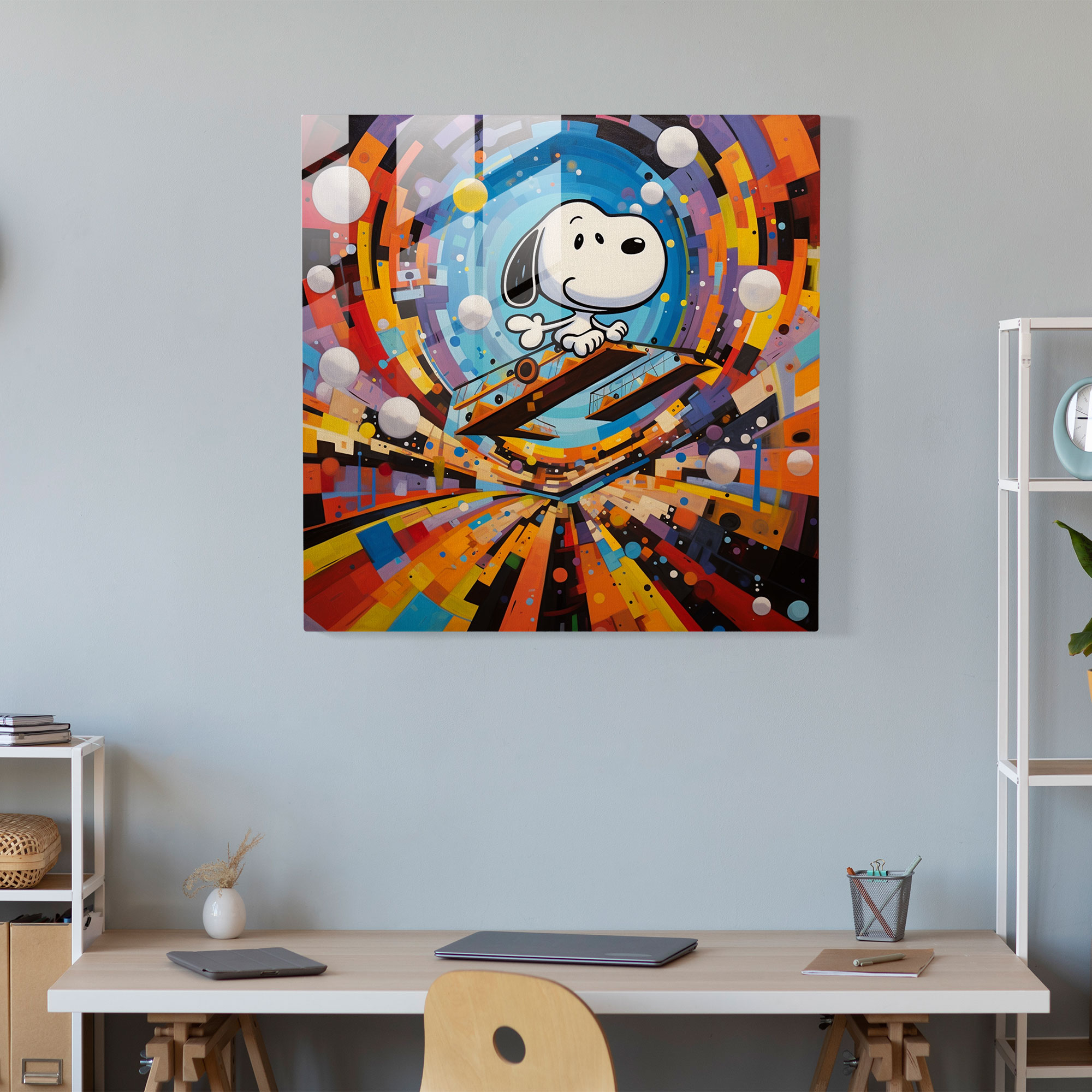Soyut Snoopy Cam Tablo - Ev Dekorasyonu Cam Duvar Sanatı