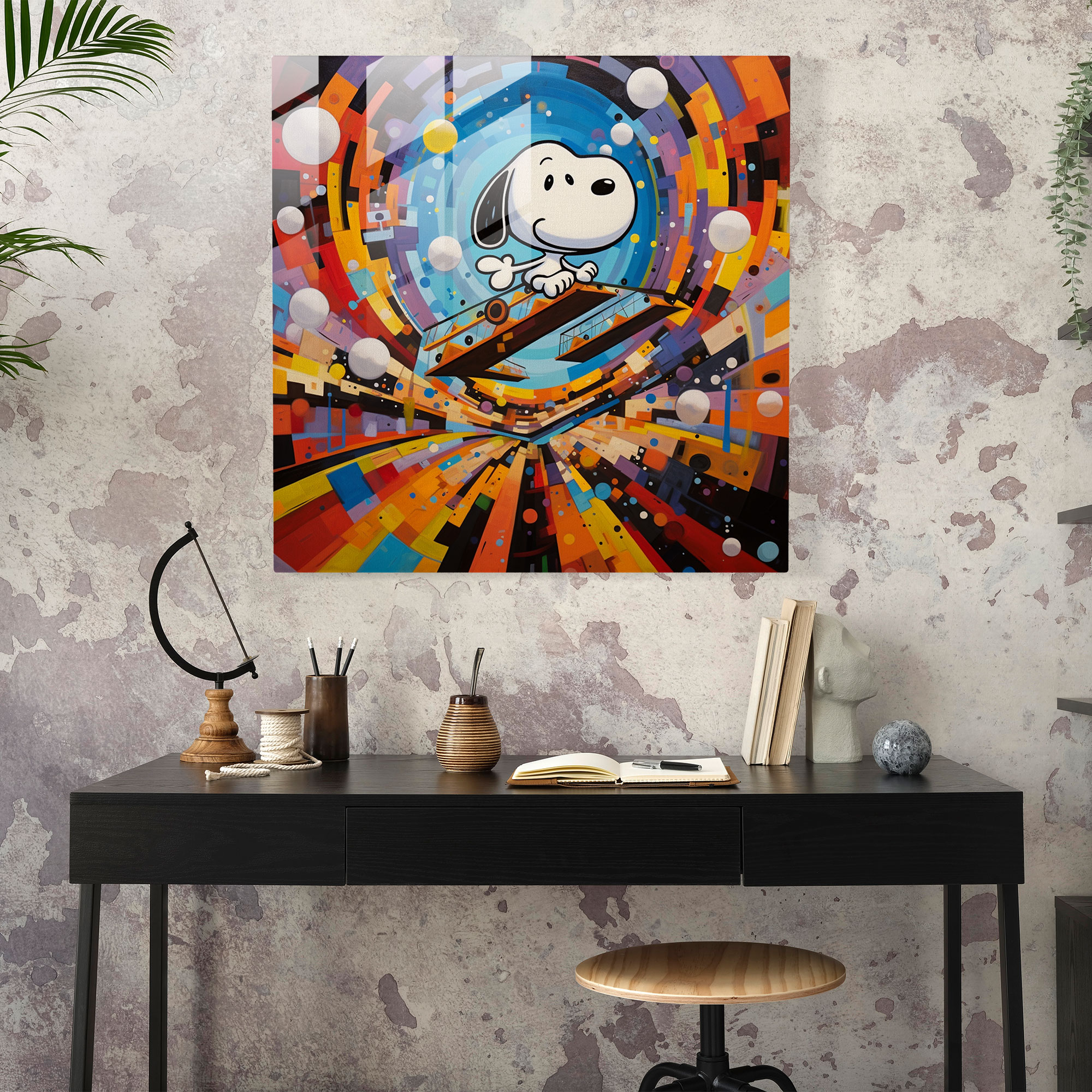 Soyut Snoopy Cam Tablo - Ev Dekorasyonu Cam Duvar Sanatı