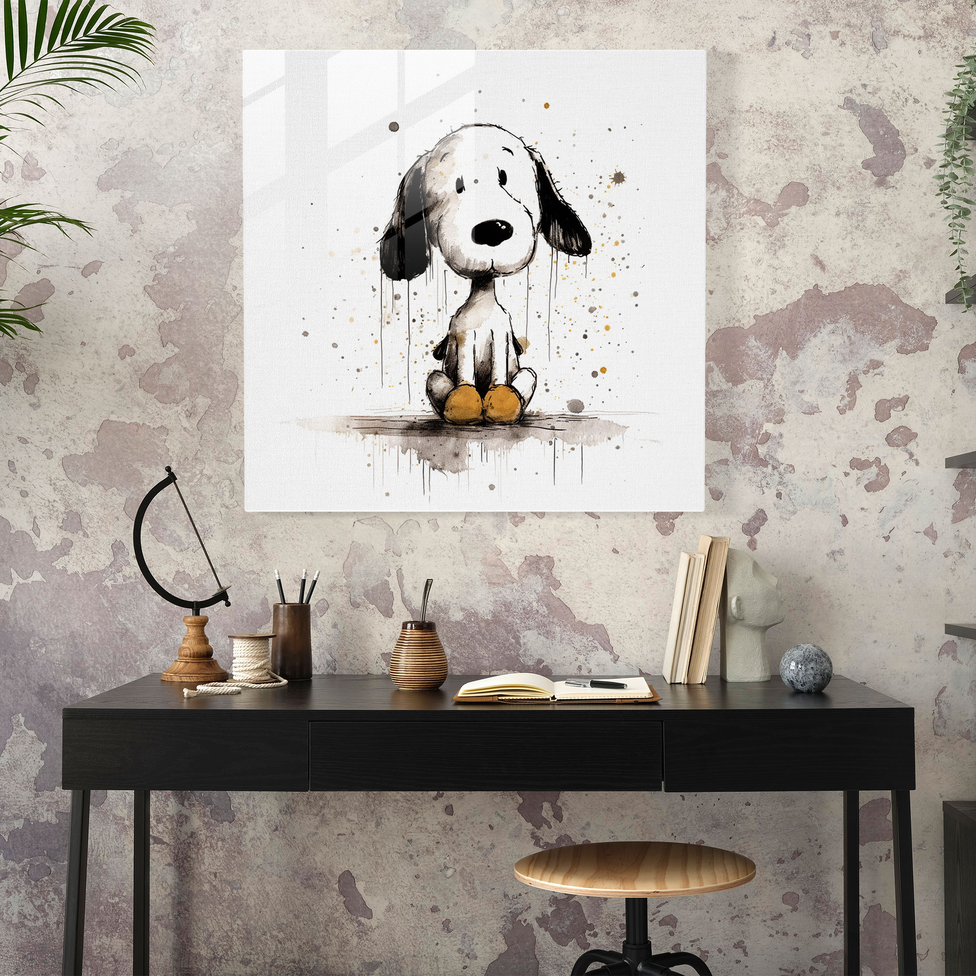 Minimalist Snoopy Glass Print - Snoopy, Glass Art, Modern Art, Wall Decoration