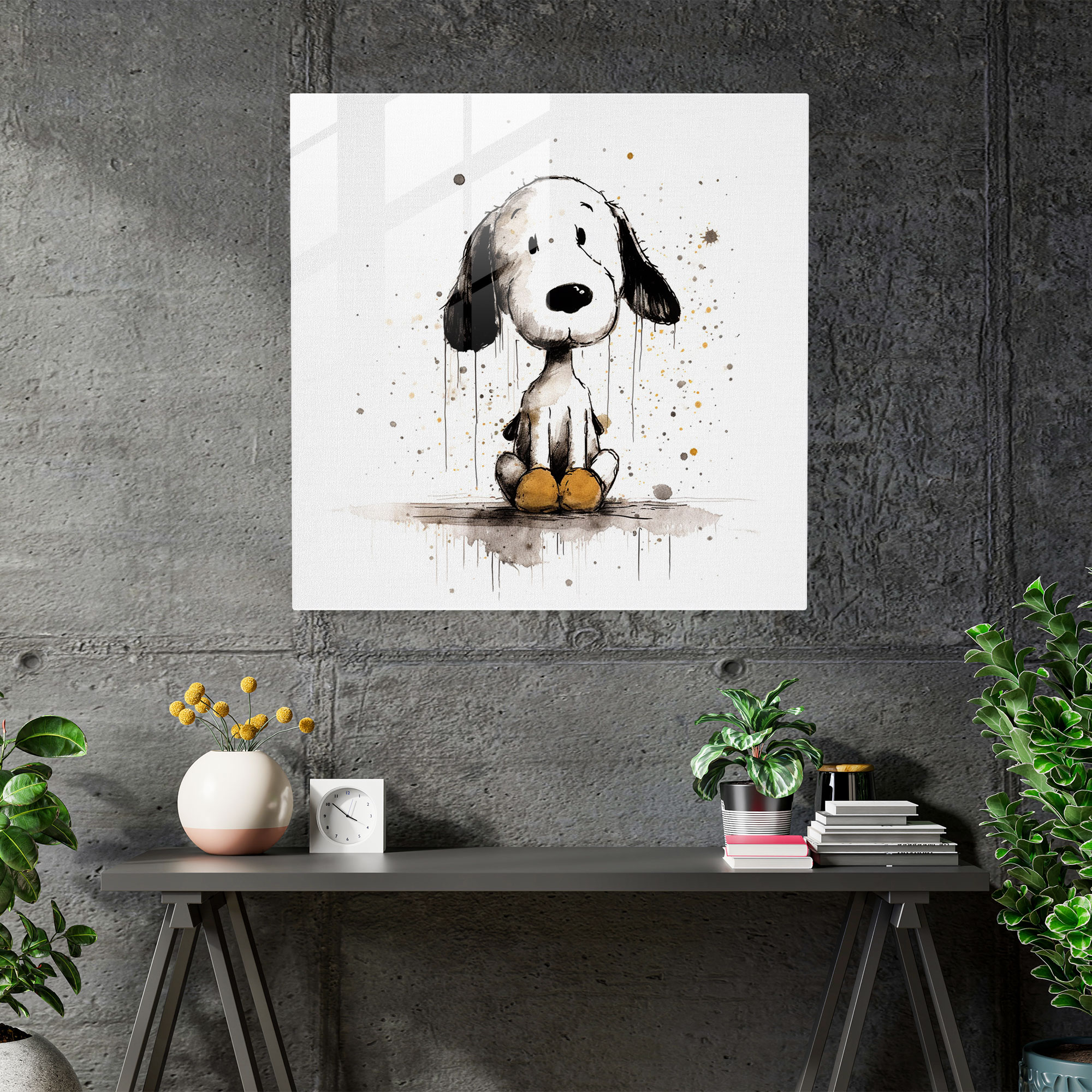 Minimalist Snoopy Glass Print - Snoopy, Glass Art, Modern Art, Wall Decoration