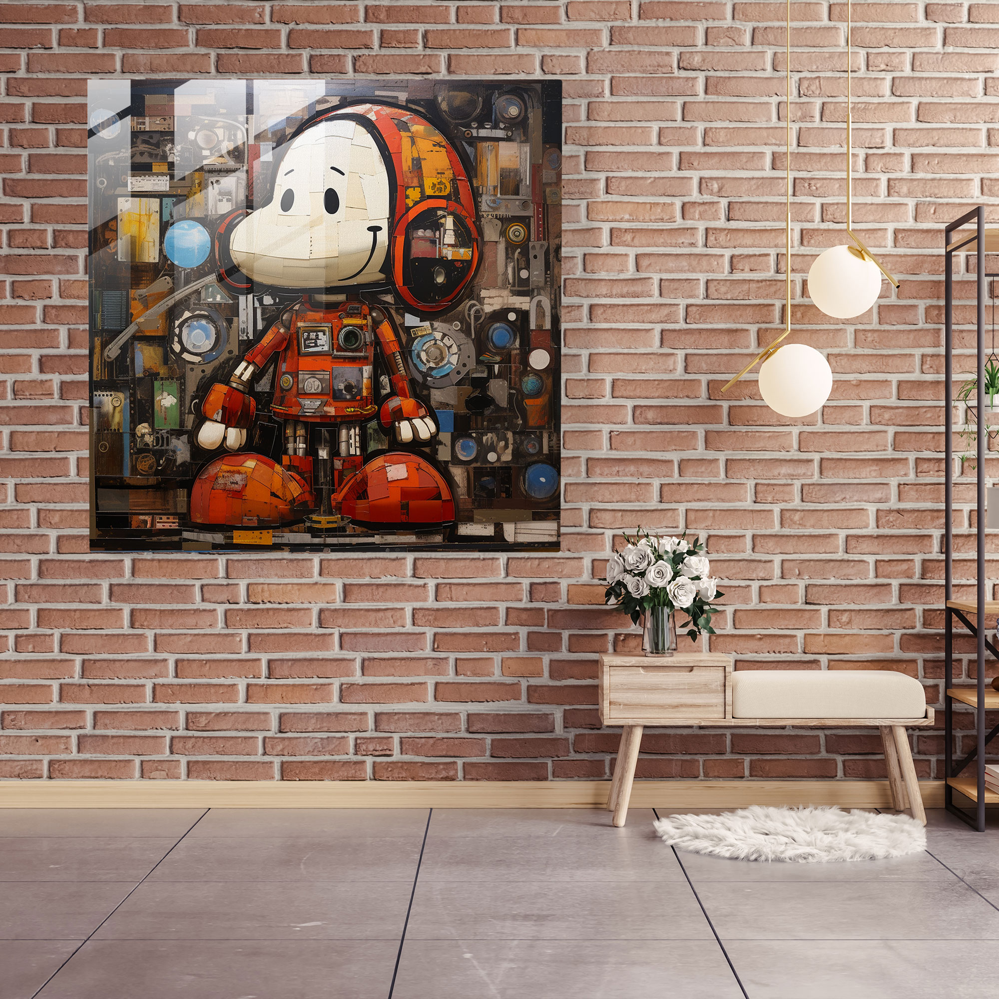 Collage Snoopy Glass Print - Snoopy, Snoopy, Modern Art, Glass Art