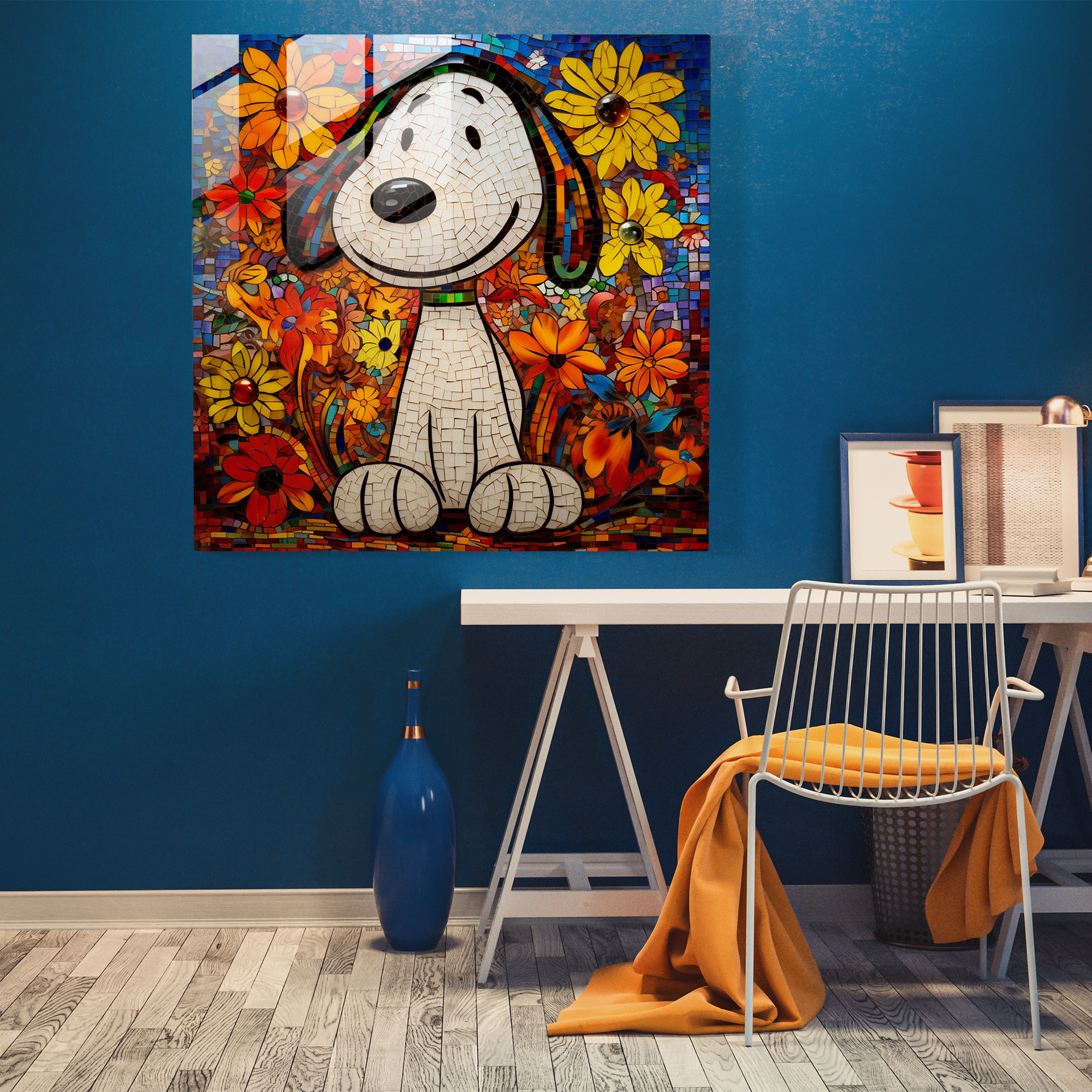 Mosaic Snoopy Glass Print - Snoopy, Modern Art, Intricate Glass Pieces, Wall Decoration